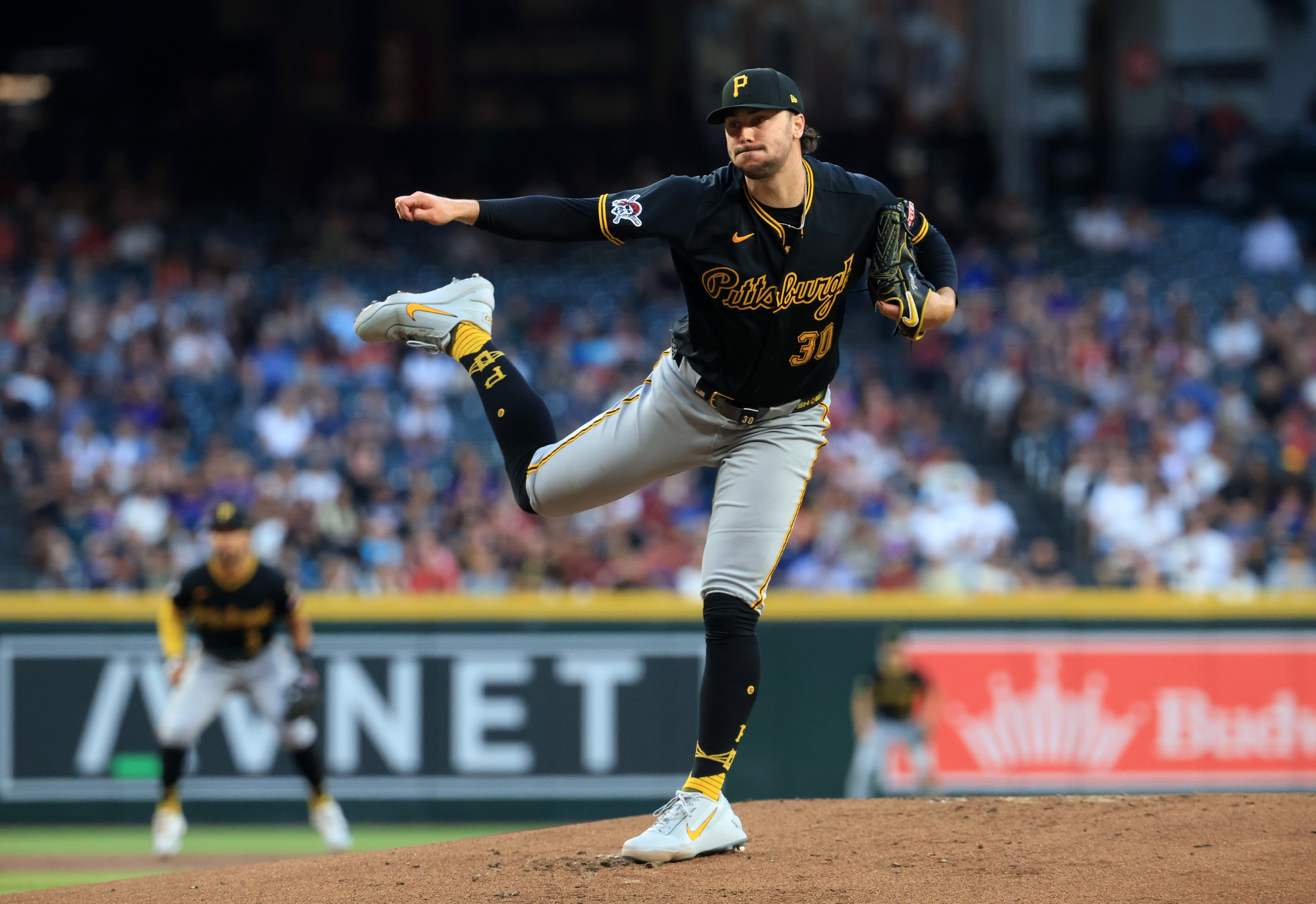 Pittsburgh Pirates pitcher Paul Skenes - who's featured in our best NRFI bets today - pitches. 