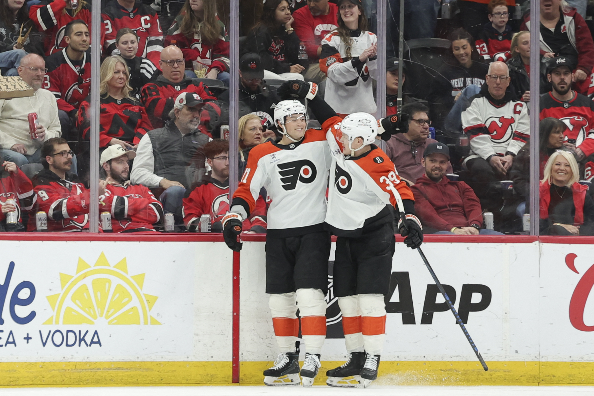 Philadelphia Flyers Travis Konecny and Matvei Michkov celebrate a goal as we make our best Flyers vs. Penguins prediction.