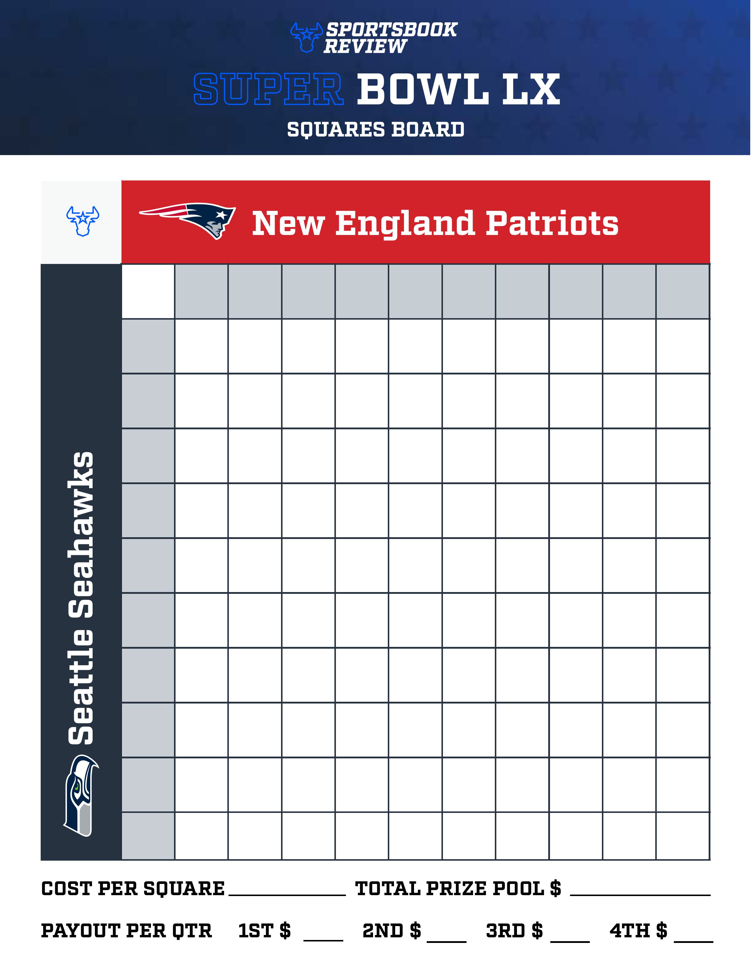 super bowl squares sheet 2026 | how to play printable seahawks vs