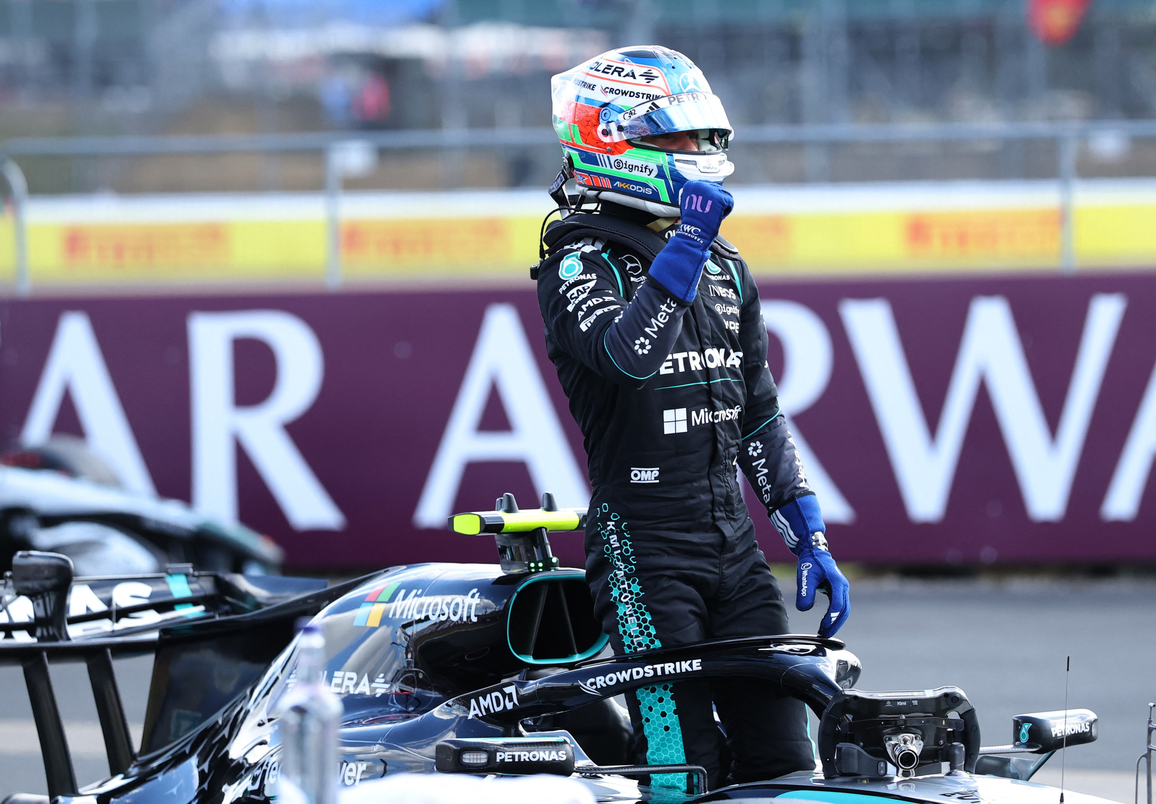 Mercedes' Kimi Antonelli celebrates after qualifying as we break down our Belgian Grand Prix Odds & Favorites.