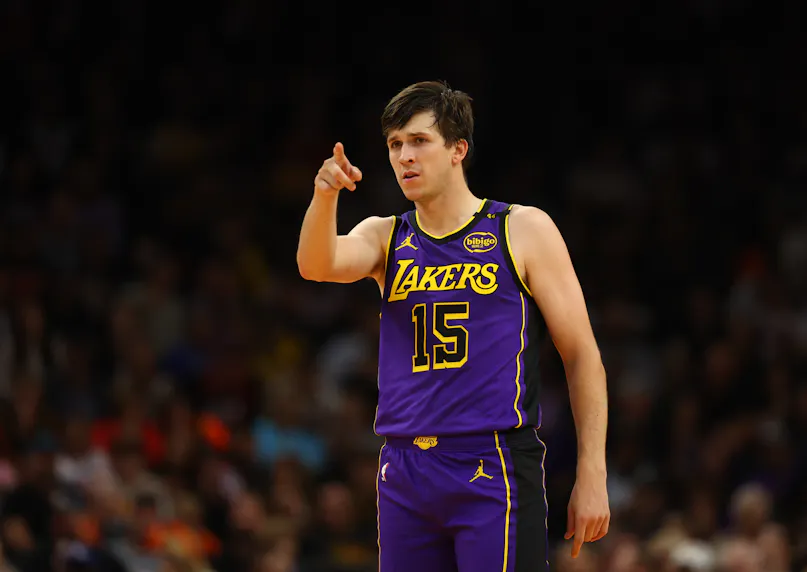 Los Angeles Lakers guard Austin Reaves against the Phoenix Suns at Footprint Center as we look at our Thunder vs. Lakers NBA player prop bets.