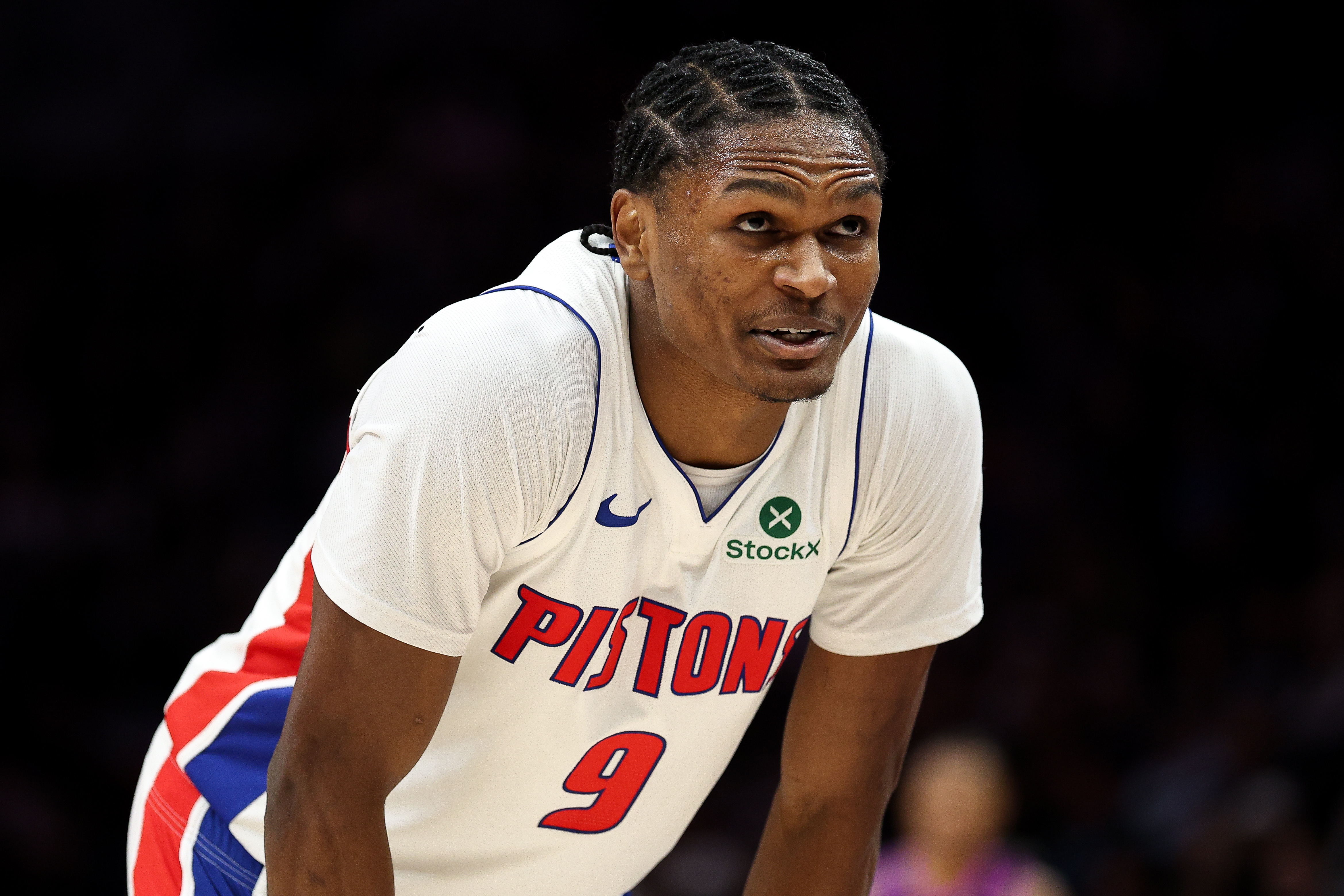 Detroit Pistons guard Ausar Thompson (9) looks on as we break down our NBA Play of the Day.