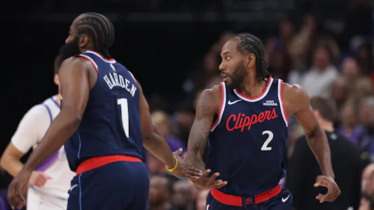 Los Angeles Clippers forward Kawhi Leonard (2) slaps hands with guard James Harden (1) as we break down the latest NBA injury report for every game.