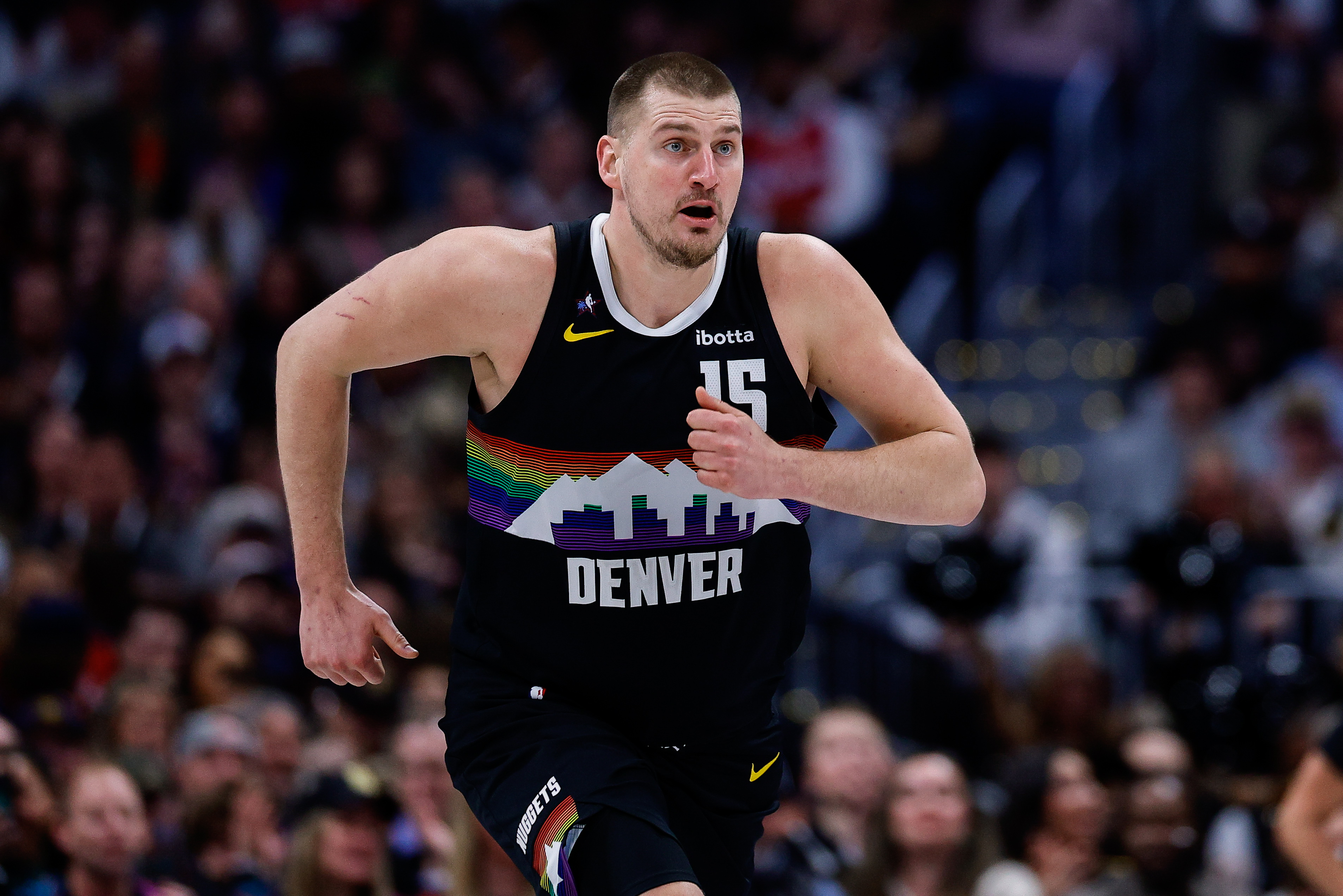 Denver Nuggets center Nikola Jokic - who's featured in our NBA player props today - in the second quarter.