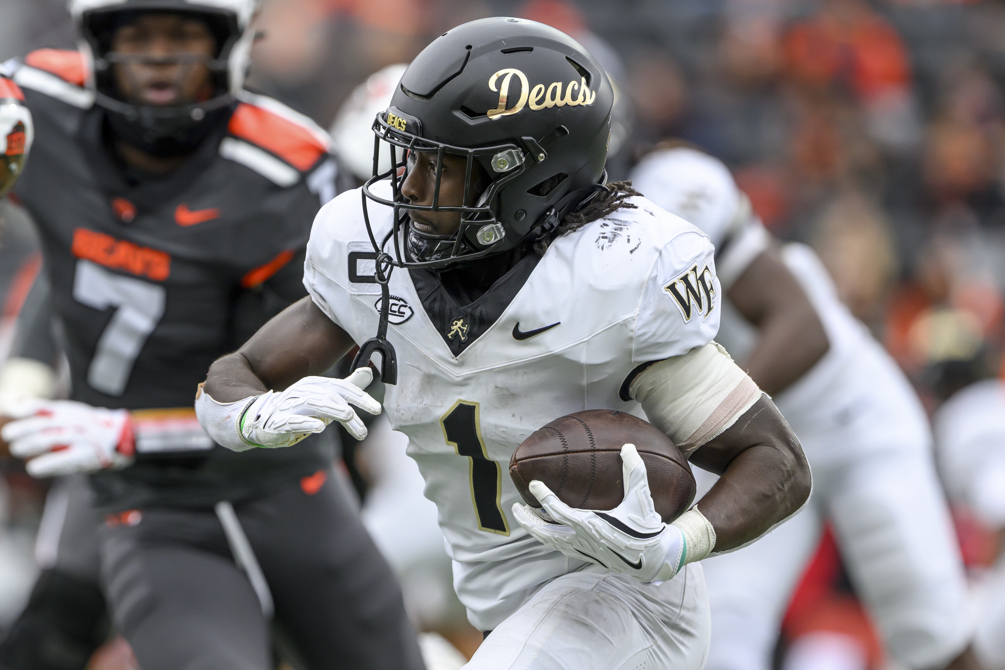 Wake Forest Demon Deacons running back Demond Claiborne runs as we look at the 2026 Bowl Game schedule.