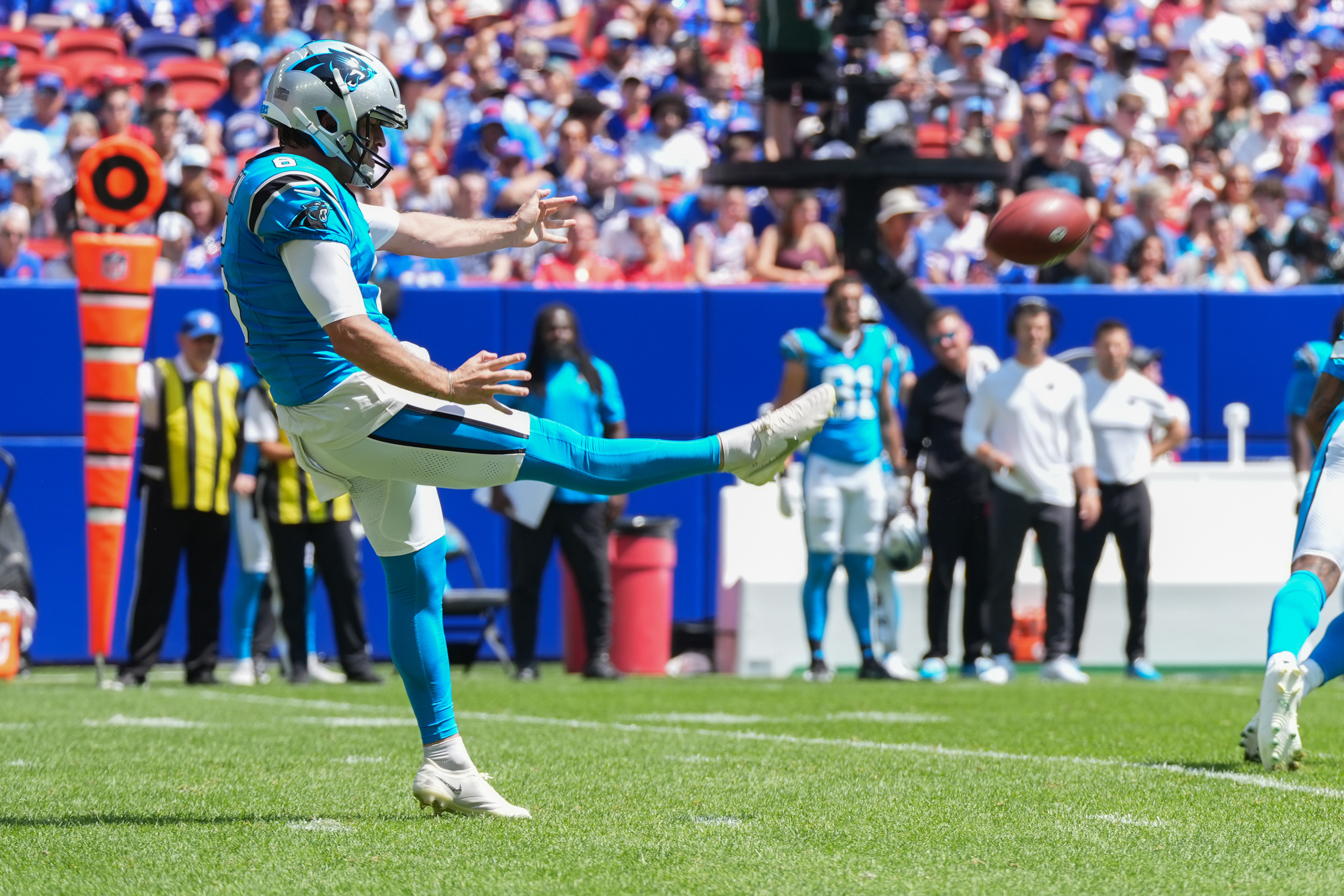 Carolina Panthers punter Sam Martin punts the ball as we make our best Panthers vs. Jaguars prediction.
