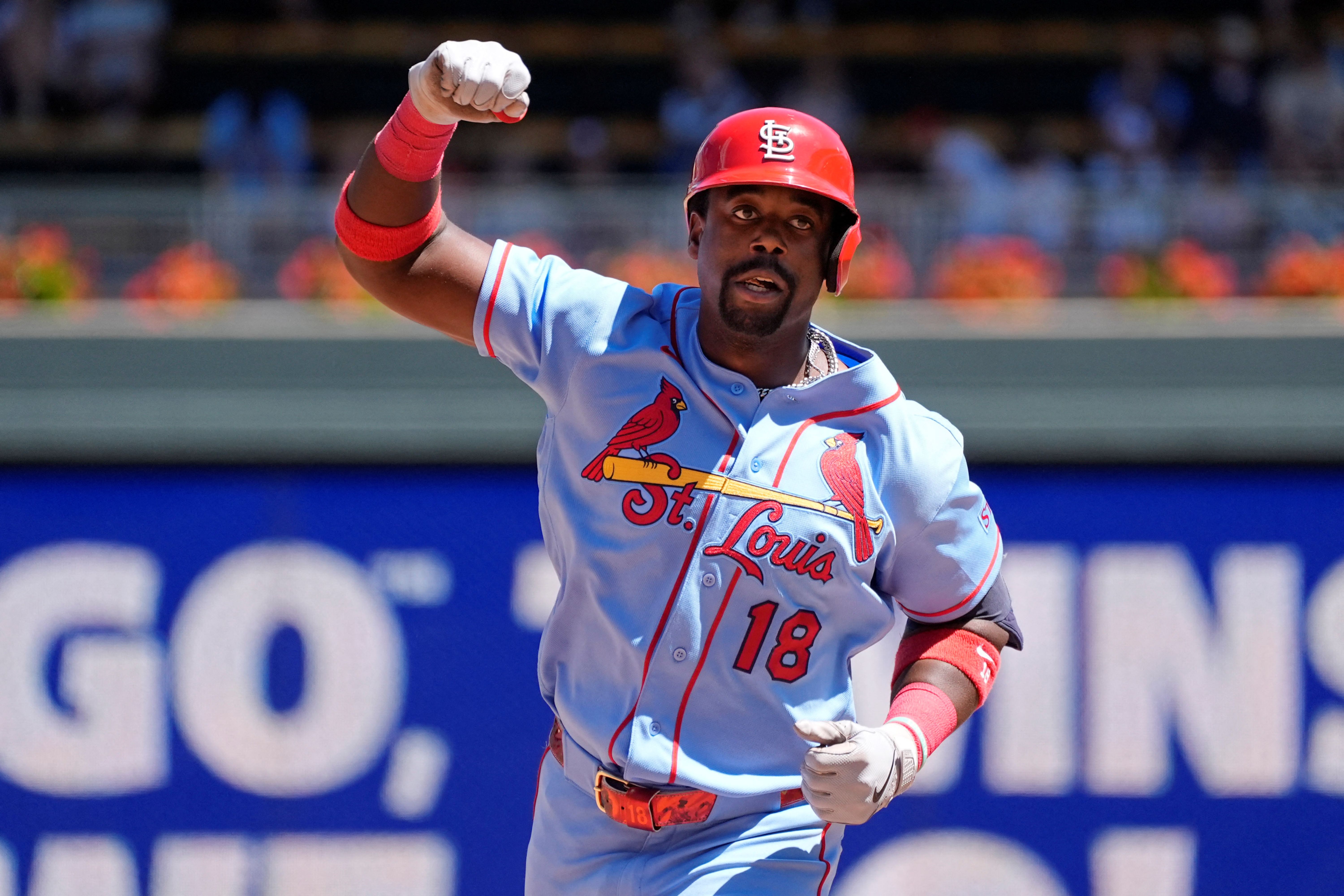 St. Louis Cardinals right fielder Jordan Walker runs the bases, and he's featured in my Cardinals vs. Royals prediction.