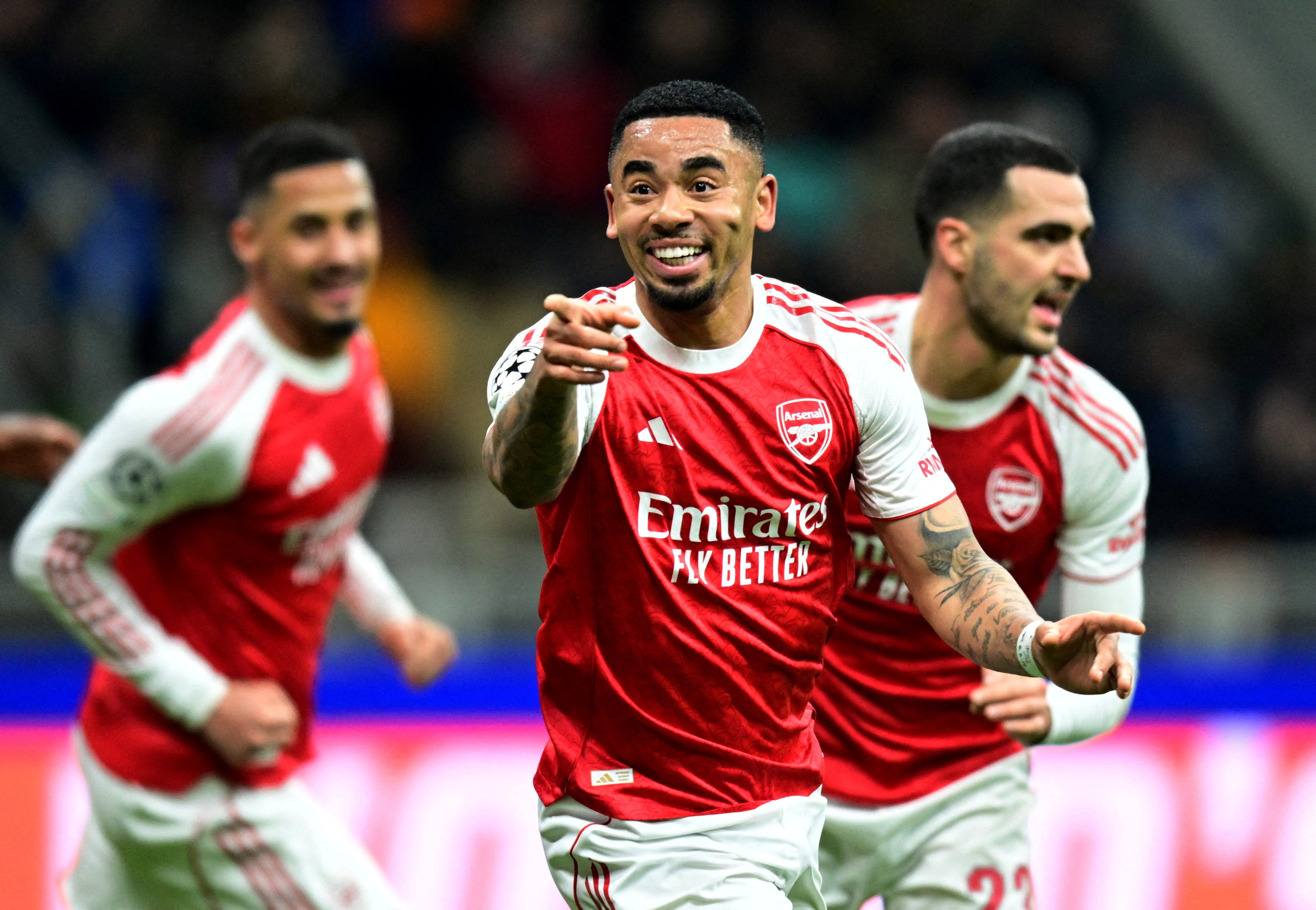 Arsenal's Gabriel Jesus celebrates scoring as we provide the Champions League betting odds. 