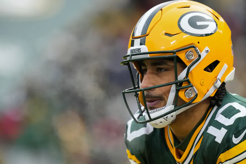 Green Bay Packers quarterback Jordan Love during warmups prior to the game against the Chicago Bears, and we think the Packers will headline the best NFL moneyline picks for Wild Card Weekend.