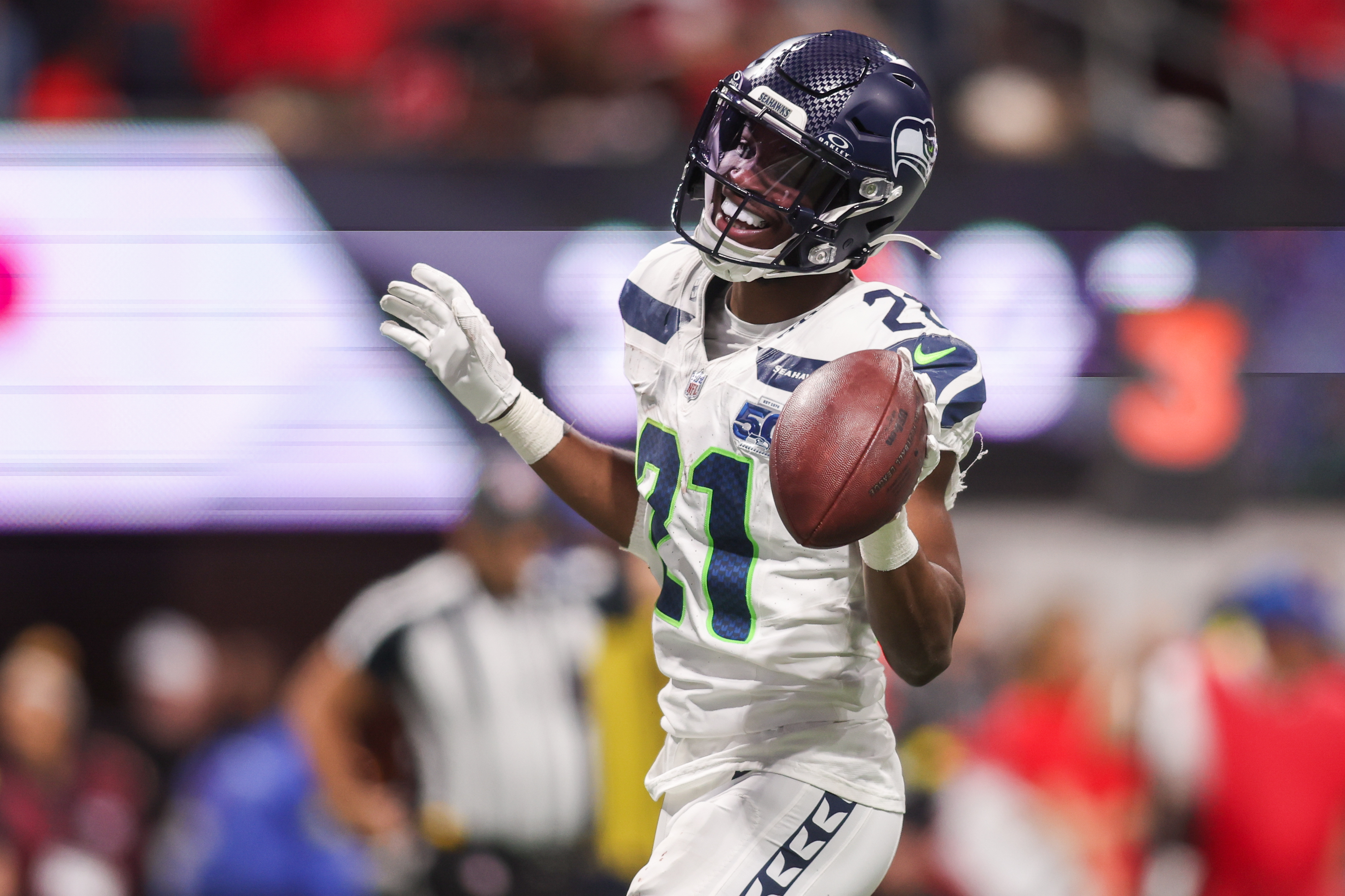 Seattle Seahawks cornerback Devon Witherspoon celebrates as we make our best Rams vs. Seahawks prediction