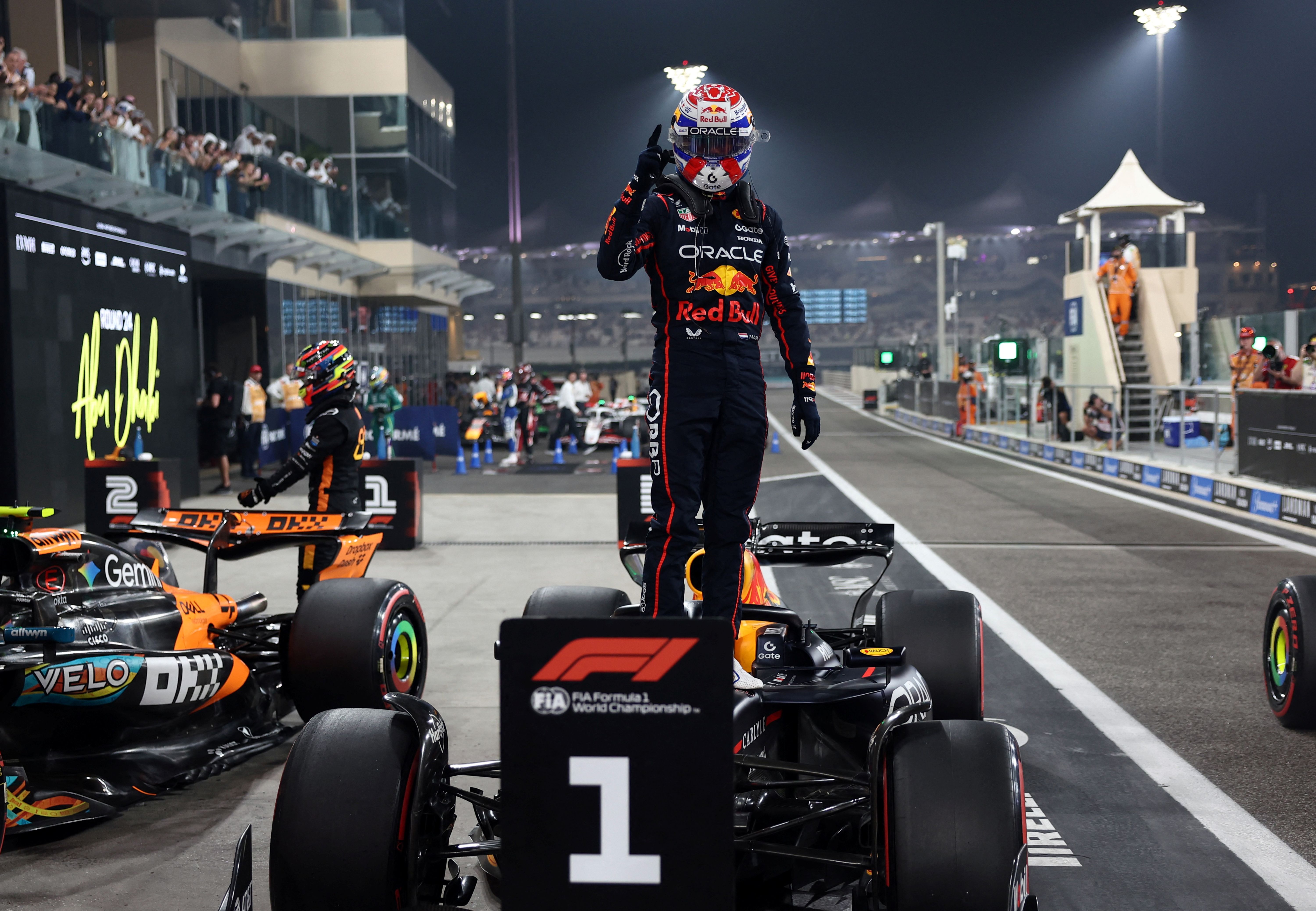 Red Bull's Max Verstappen celebrates after qualifying, and he's key as we look at how to bet F1 in 2026.