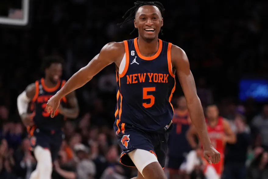 Immanuel Quickley #5 of the New York Knicks has quickly emerged as the new favorite in our NBA Sixth Man of the Year odds.