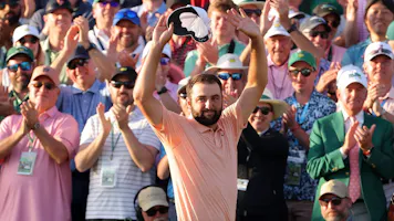 Scottie Scheffler of the United States celebrates on the 18th green as we look ahead to the 2025 Masters odds.