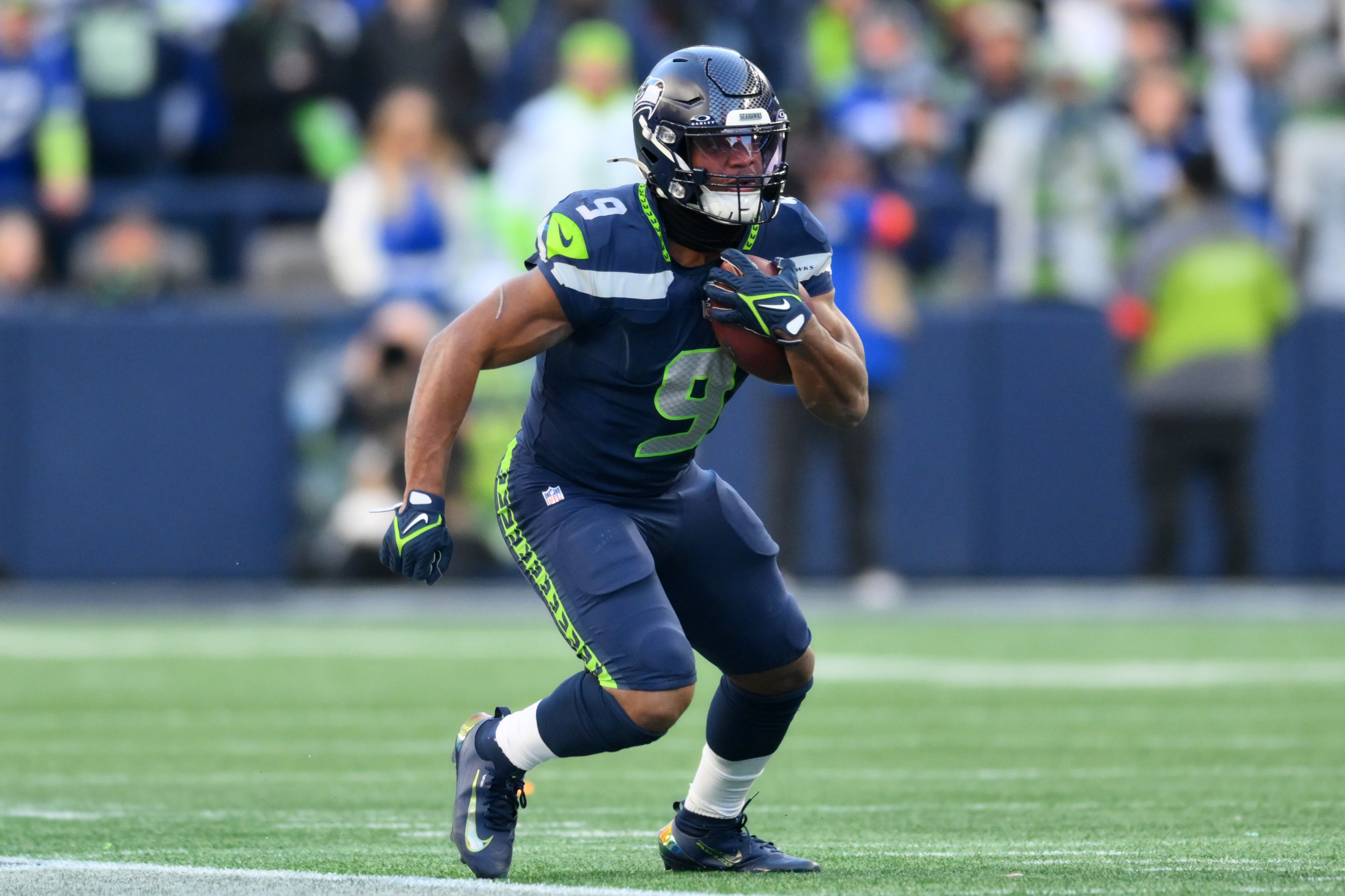 Seattle Seahawks running back Kenneth Walker III (9) runs as we break down our how to bet the Super Bowl alt lines 2026.