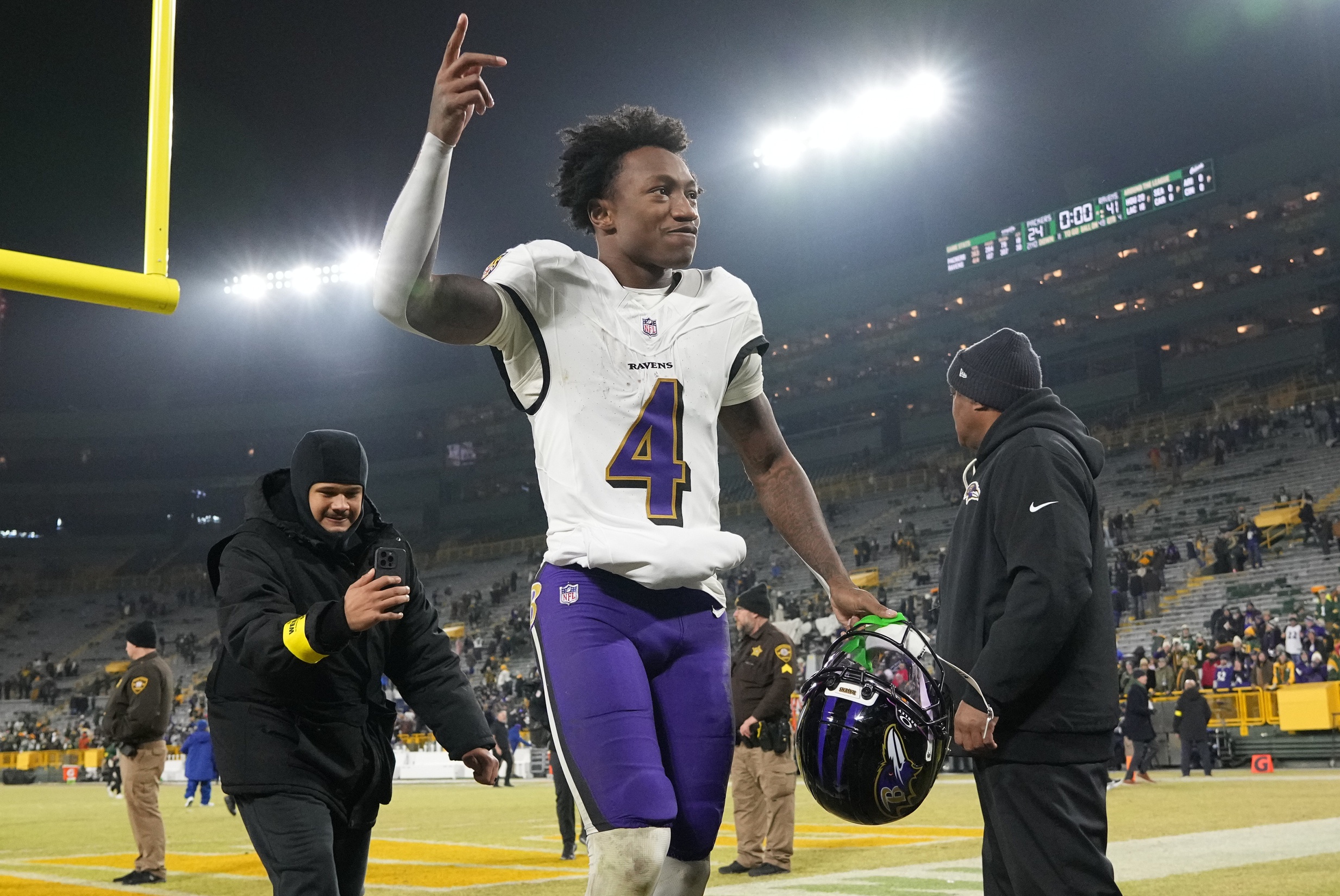 Baltimore Ravens wide receiver Zay Flowers celebrates, and he's central to our first touchdown scorer predictions for Week 18
