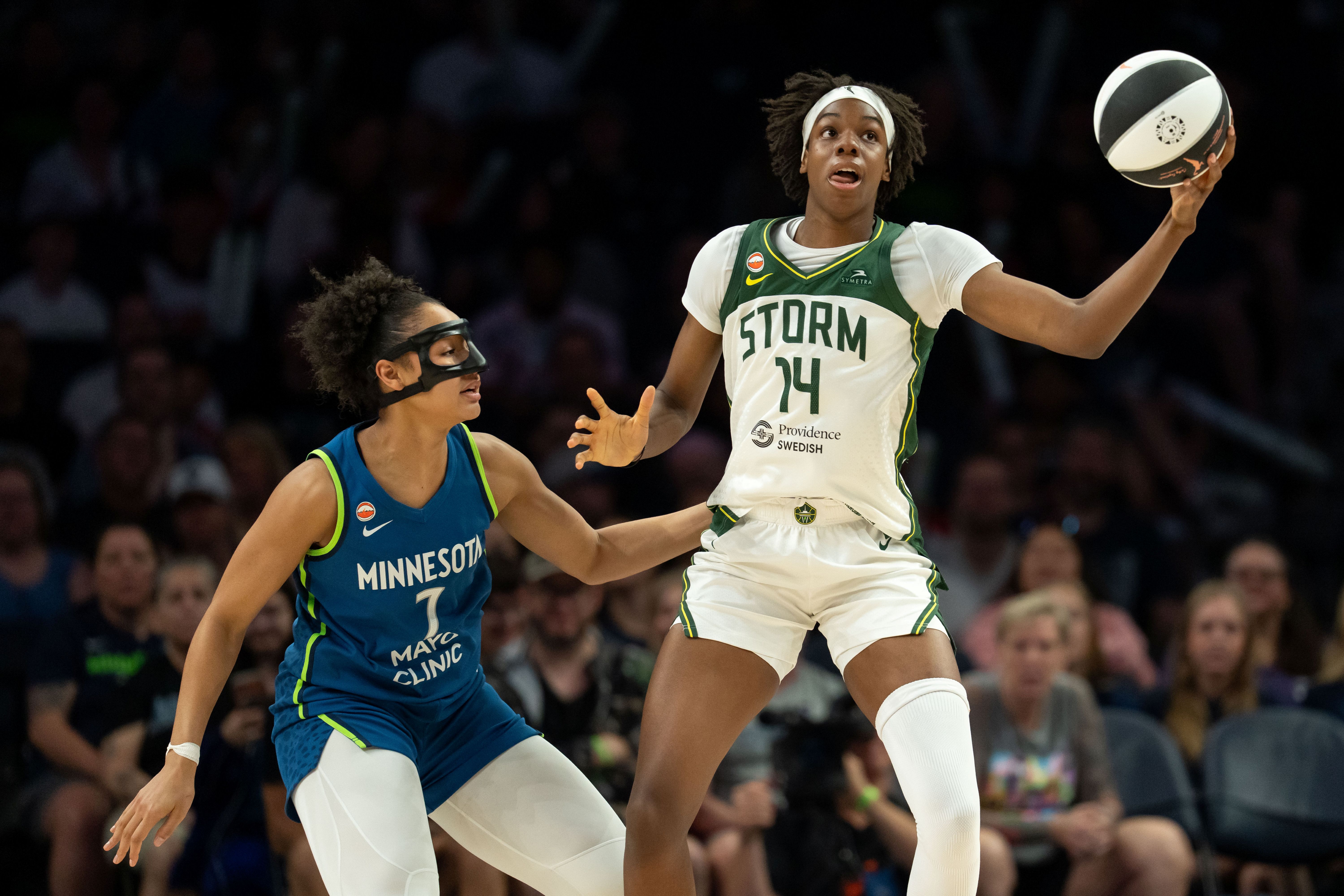 Seattle Storm center Dominique Malonga catches a pass, and she's featured in my Valkyries vs. Storm prediction.
