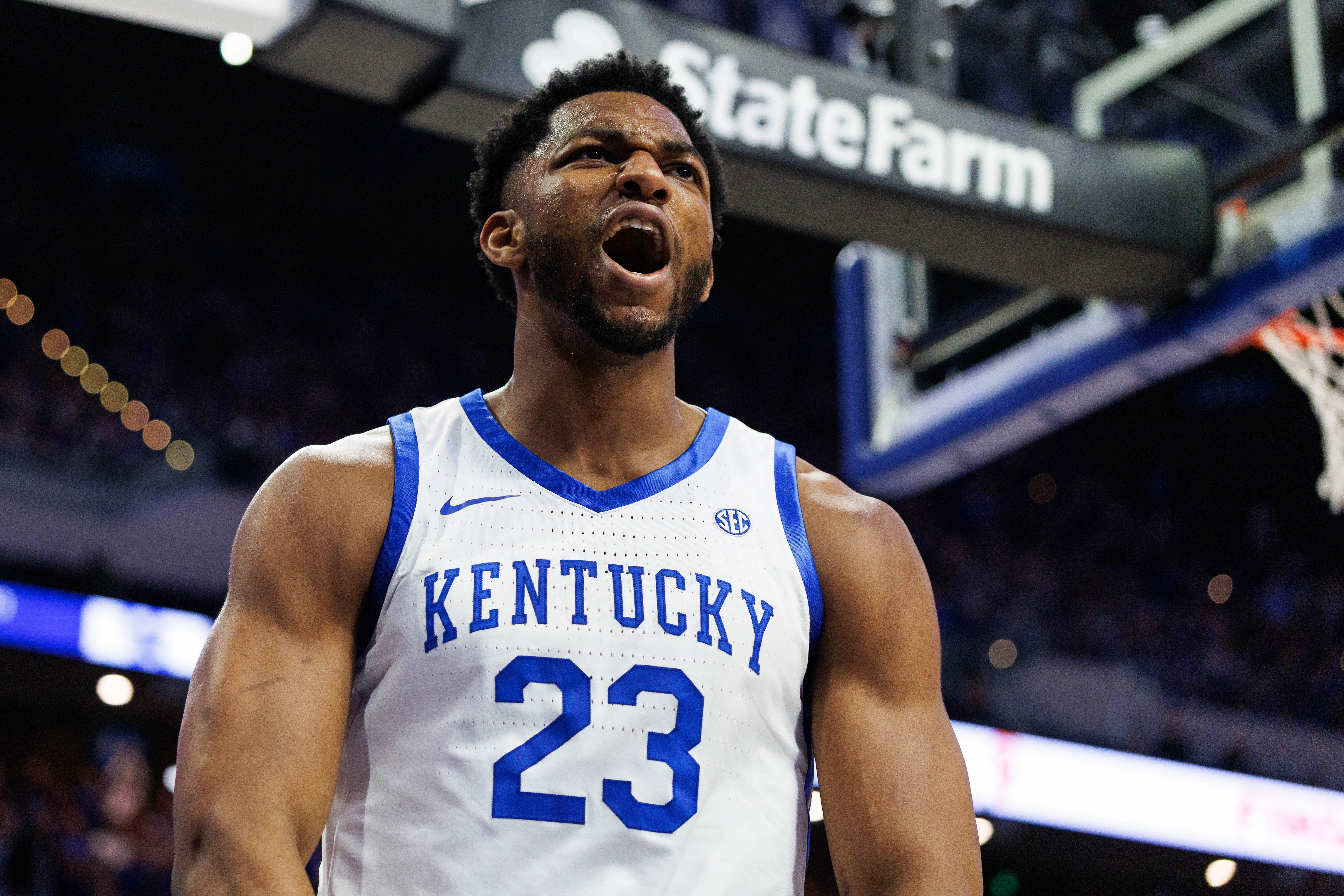 Kentucky forward Mouhamed Dioubate (23) reacts as we provide our Ole Miss vs. Kentucky prediction.