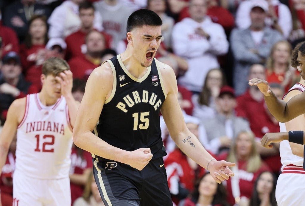 Zach Edey of the Purdue Boilermakers shoots as we look at the conference championship odds.