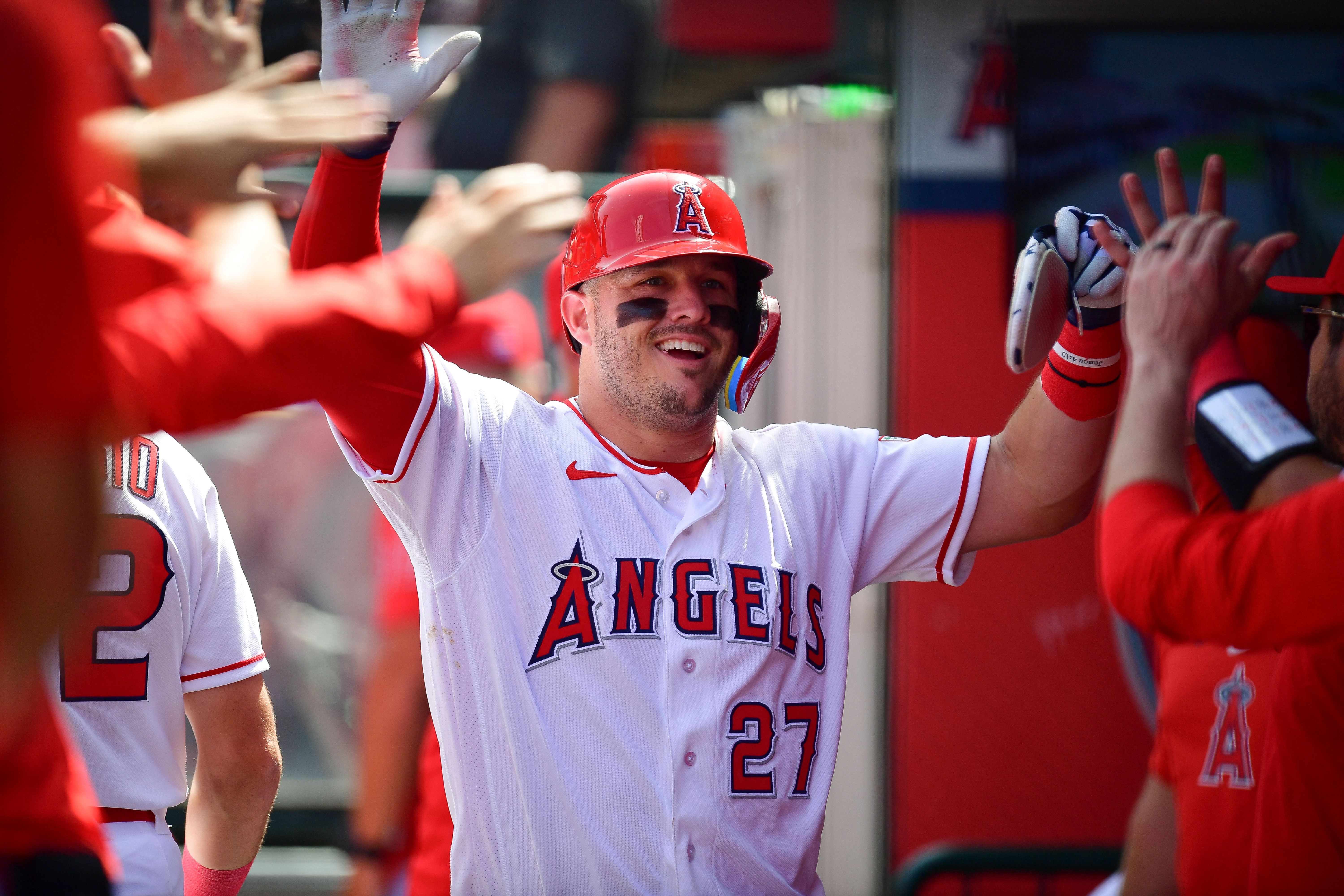 Mike Trout celebrates a home run, and he's key as we look at our home run predictions today.