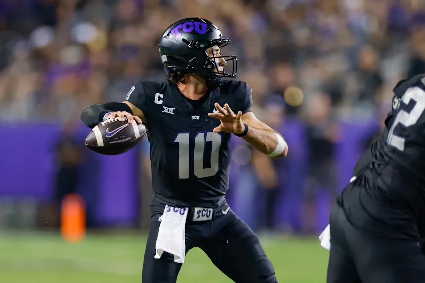 TCU quarterback Josh Hoover throws a pass during the first quarter against UCF. We're backing the Horned Frogs in our Houston vs. TCU prediction.