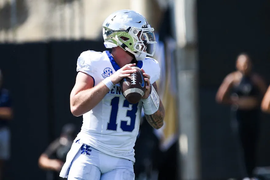Devin Leary #13 of the Kentucky Wildcats looks to pass the ball as we look at our BetMGM bonus code for Florida-Kentucky