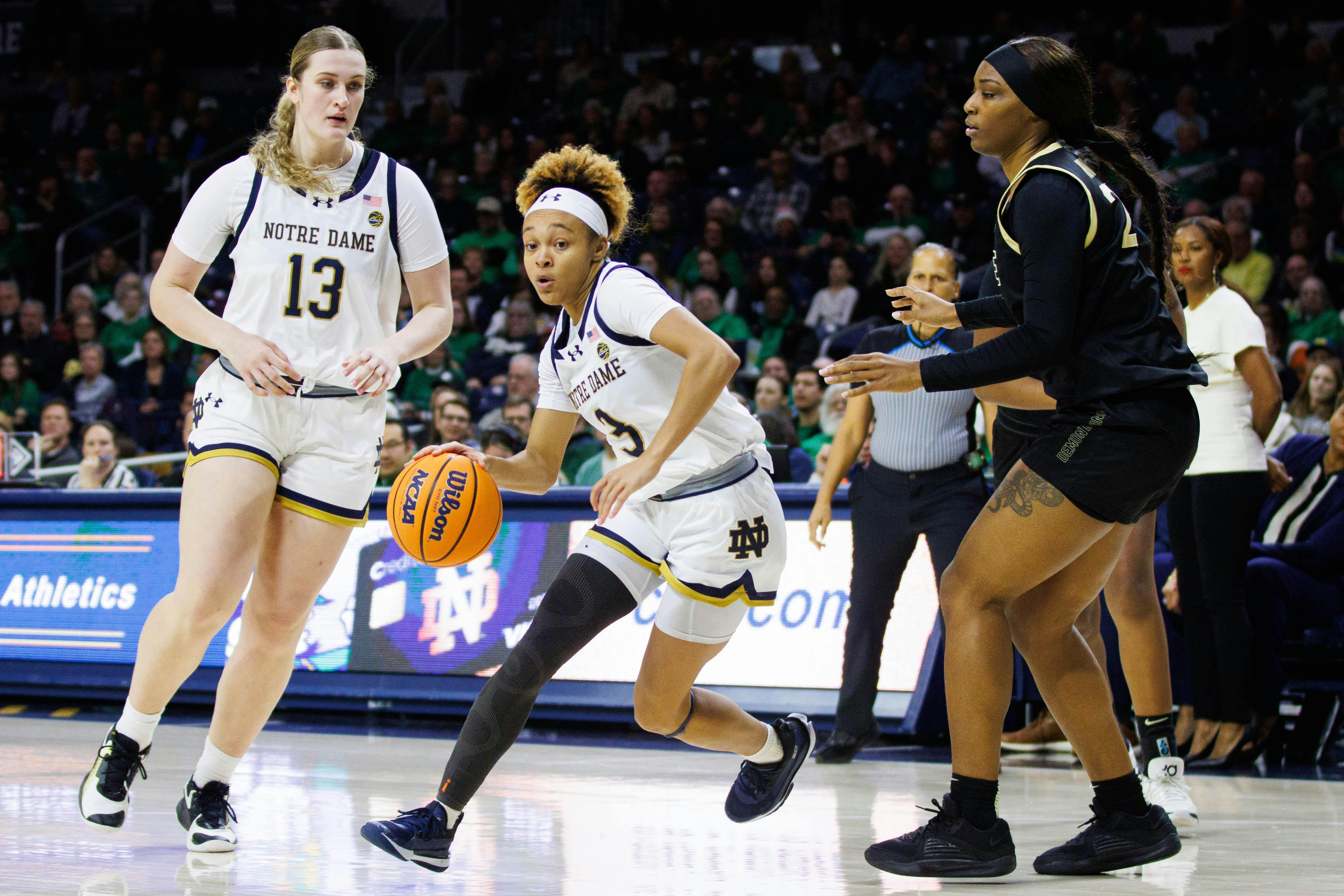 Notre Dame guard Hannah Hidalgo drives against Wake Forest. Hidalgo has the second-shortest women