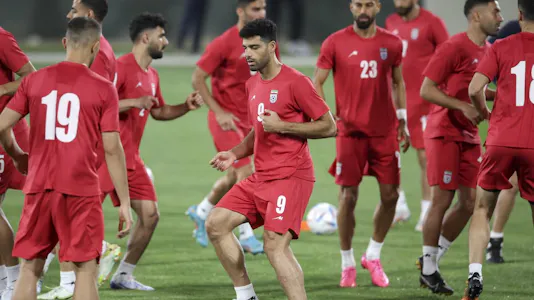 Iran's forward Mehdi Taremi attends a training session at Al Rayyan SC in the Al Rayyan district in Doha on November 28, 2022, on the eve of the Qatar 2022 World Cup football match between Iran and USA.