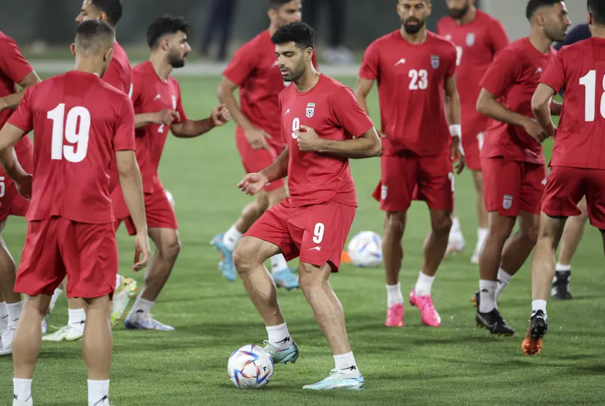 Iran's forward Mehdi Taremi attends a training session at Al Rayyan SC in the Al Rayyan district in Doha on November 28, 2022, on the eve of the Qatar 2022 World Cup football match between Iran and USA.