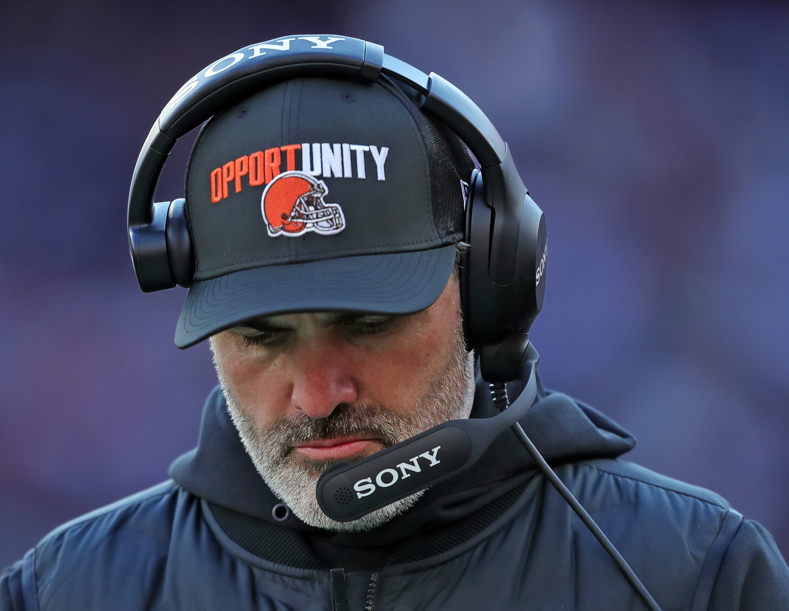 Cleveland Browns coach Kevin Stefanski hangs his head as we offer our NFL head coach tracker with the latest firings and next head coach odds via prediction markets.