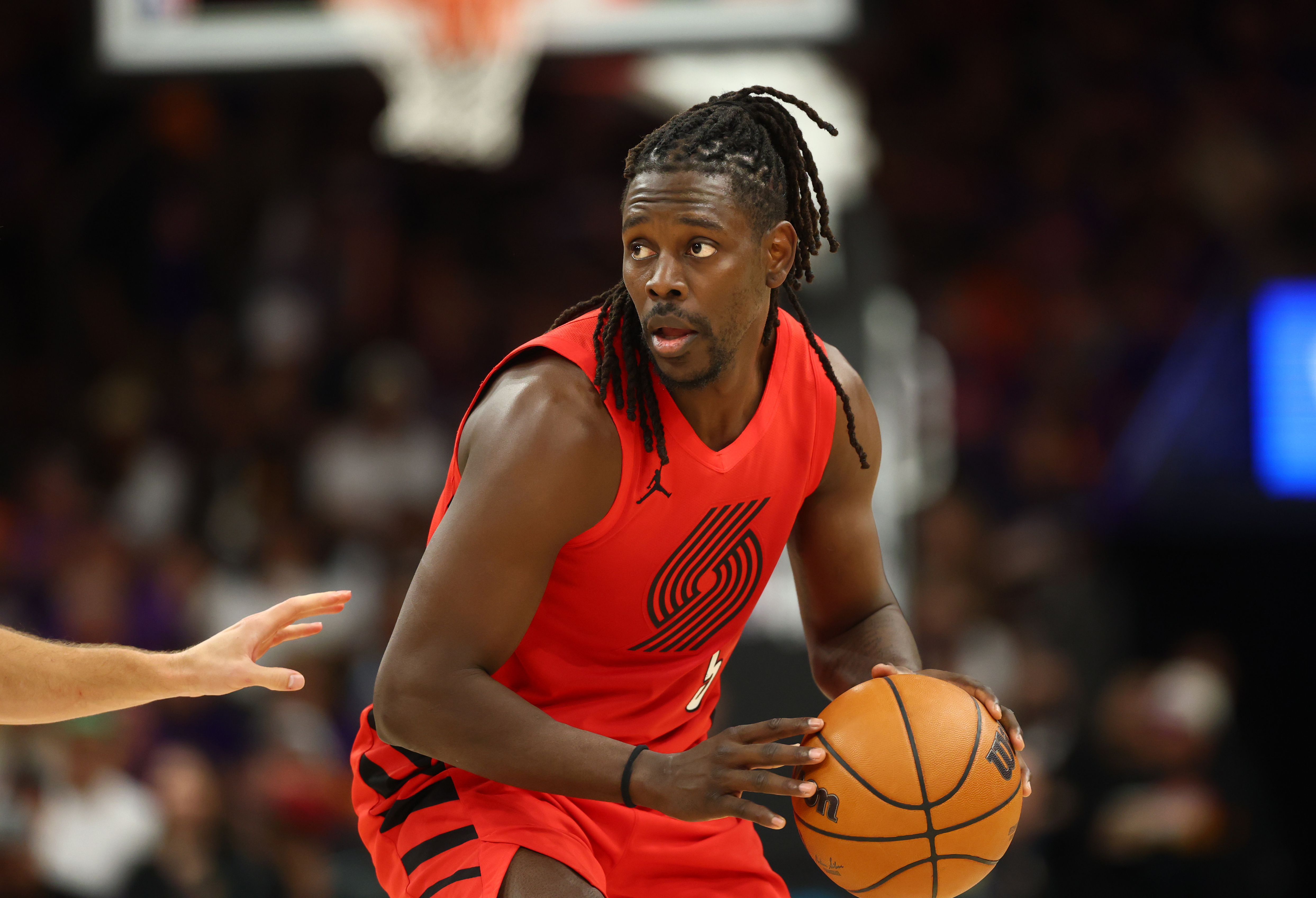 Portland Trail Blazers guard Jrue Holiday (5) handles the ball as we offer our Spurs vs. Trail Blazers Game 4 player props.
