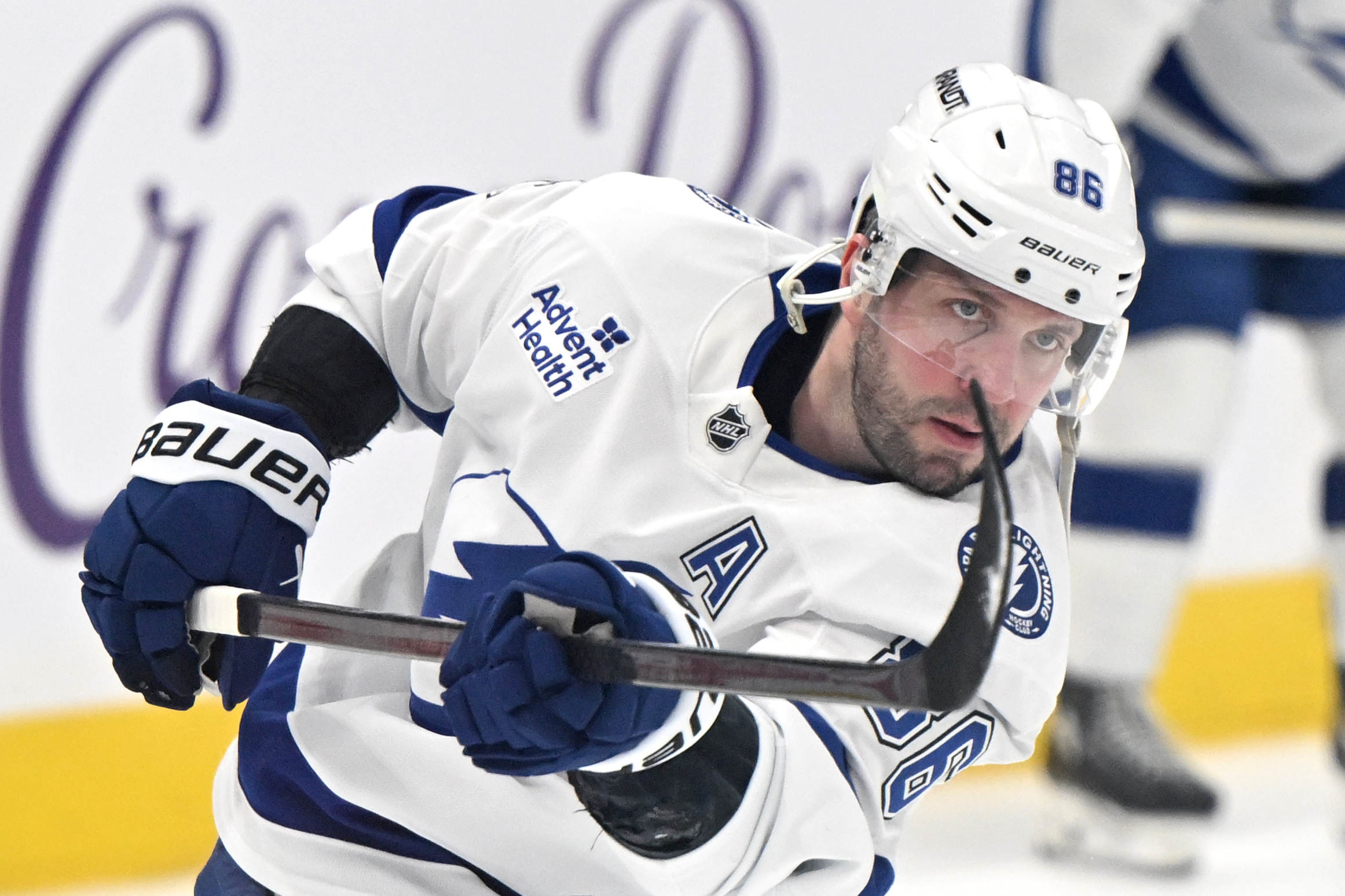 Tampa Bay Lightning forward Nikita Kucherov - who's featured in my NHL player props - warms up. 