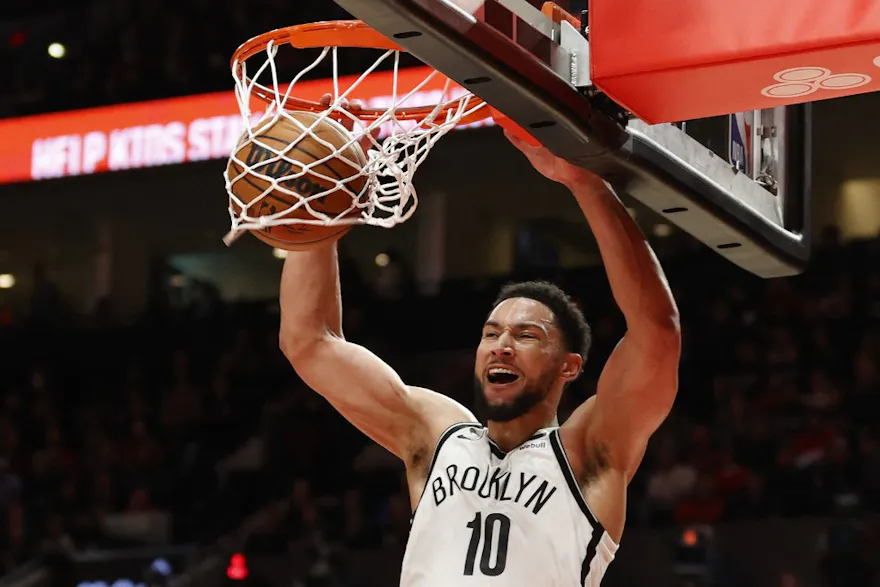 Ben Simmons of the Brooklyn Nets dunks during the third quarter against the Portland Trail Blazers at Moda Center on November 17, 2022 in Portland, Oregon.