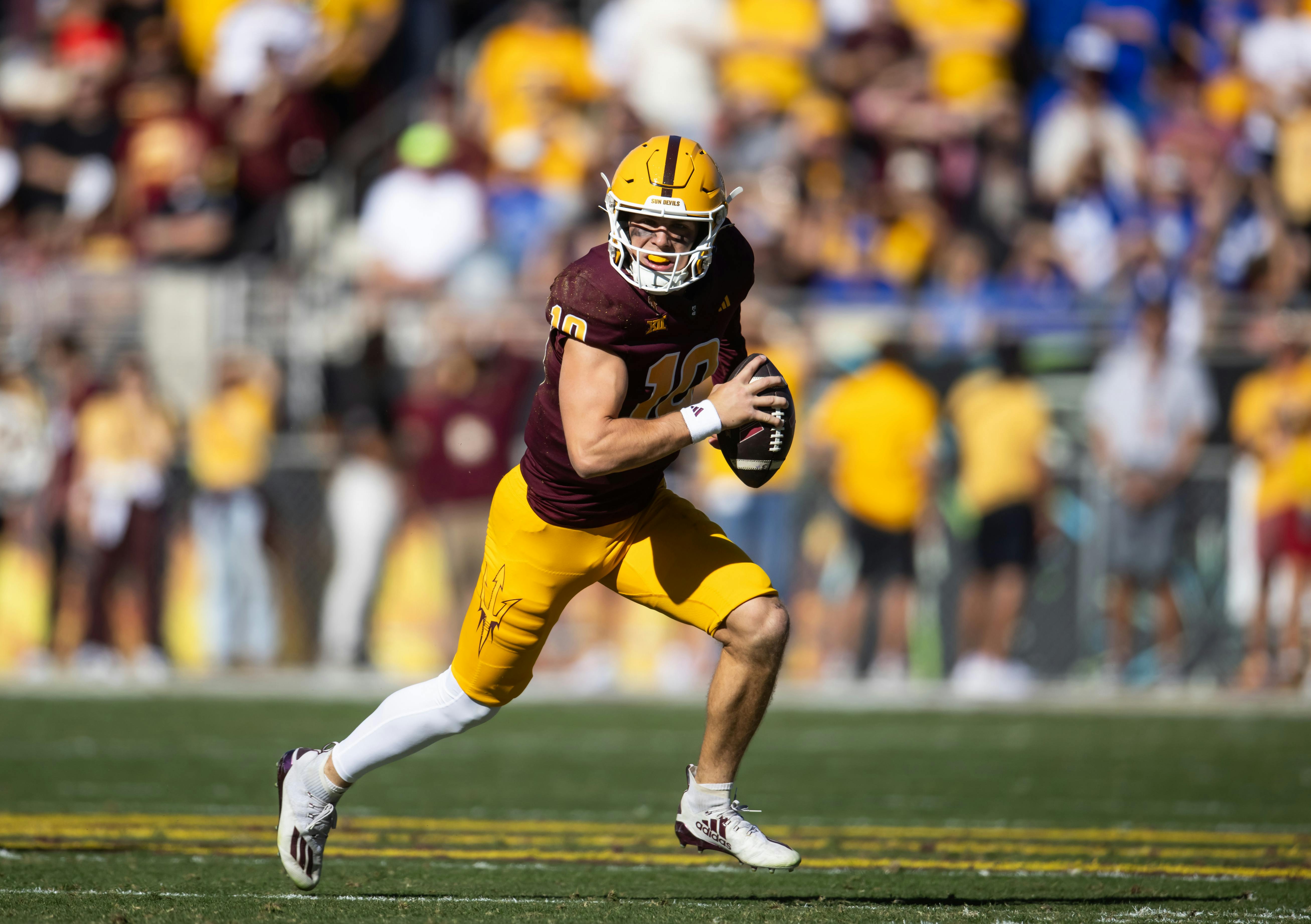 Arizona State quarterback Sam Leavitt against BYU. The Sun Devils lead the Big 12 Championship odds. 