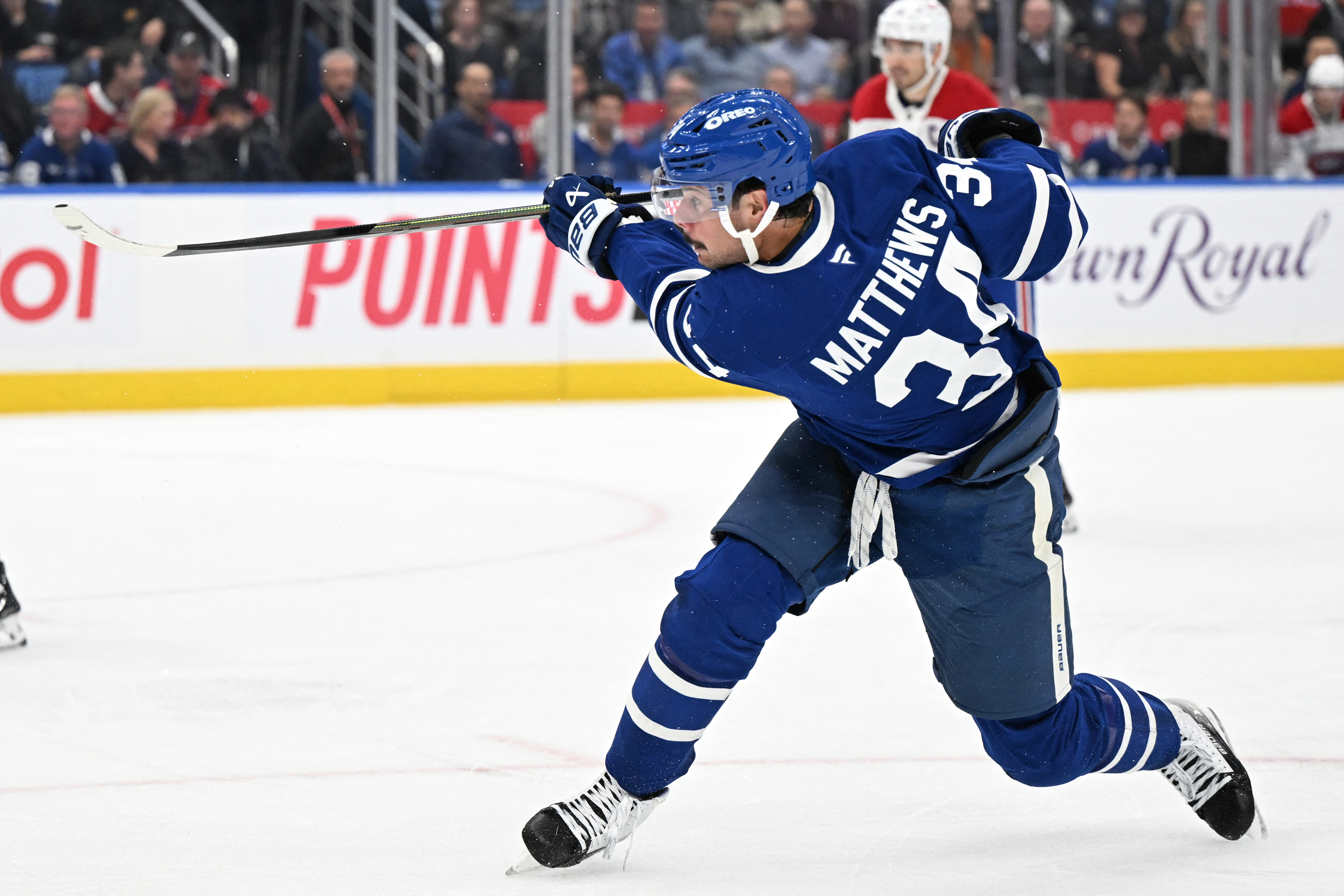 Pictured: Maple Leafs star Auston Matthews in action as we break down our NHL Predictions Today: Odds, Picks & Best Bets for Monday, Oct. 19. Photo by Dan Hamilton-Imagn Images.