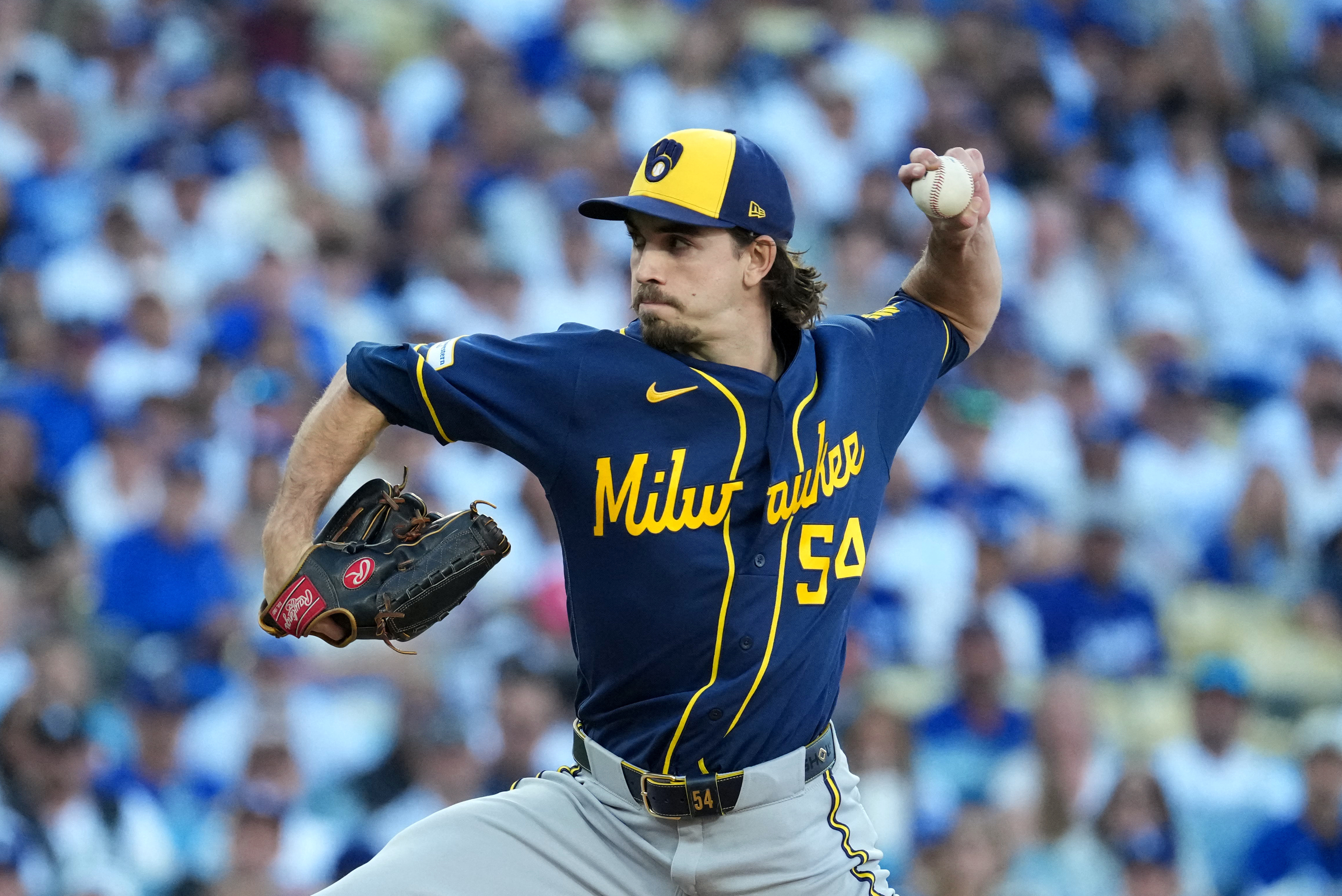 Milwaukee Brewers pitcher Robert Gasser (54) pitches as we break down our Brewers vs. Rays prediction.