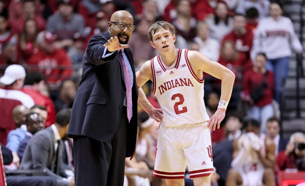 Mike Woodson the head coach of the Indiana Hoosiers gives instructions as we look at Indiana's December sports betting handle.