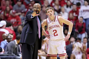 Mike Woodson the head coach of the Indiana Hoosiers gives instructions as we look at Indiana's December sports betting handle.
