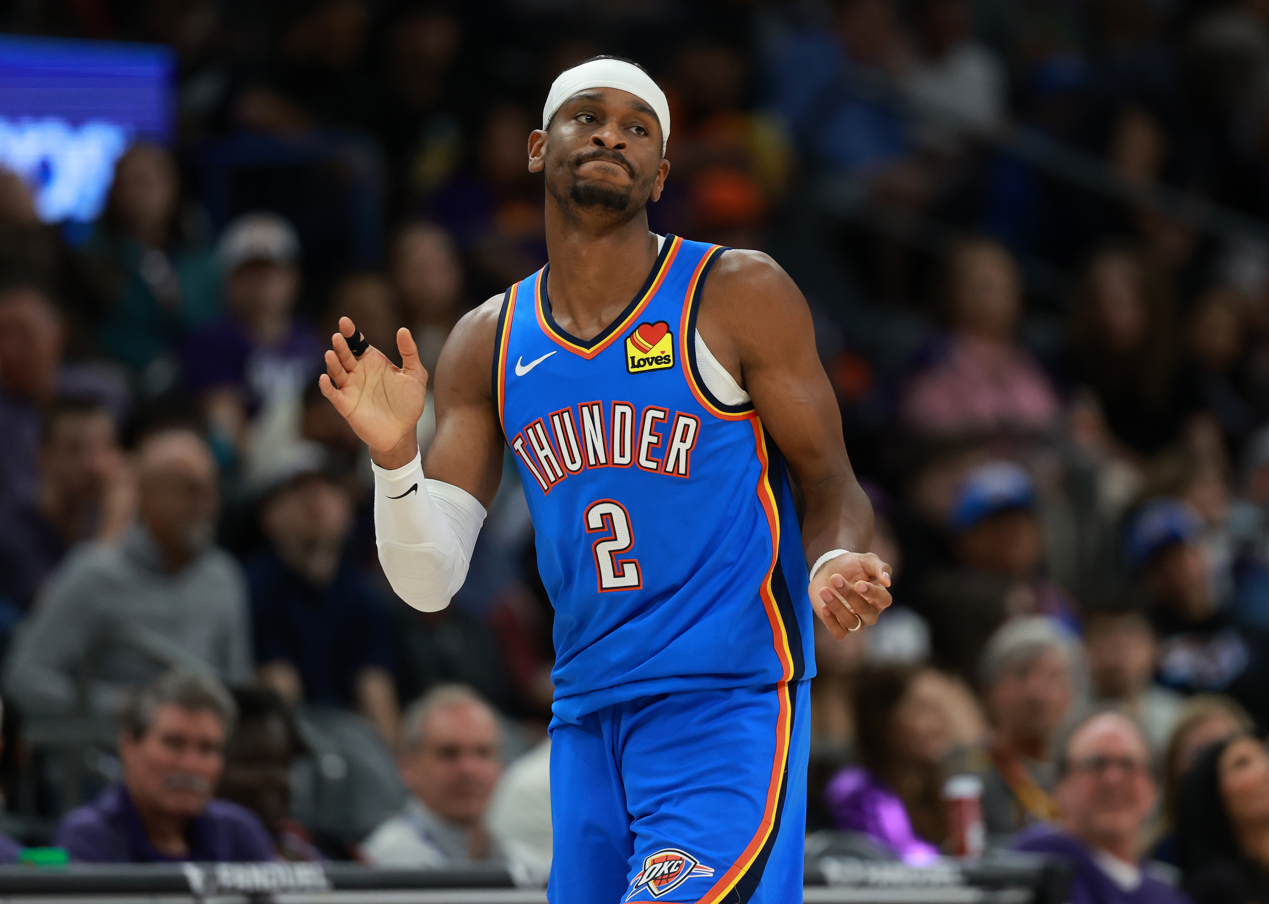 Oklahoma City Thunder guard Shai Gilgeous-Alexander (2), seen here during a game, is featured in our Thunder vs. Cavaliers player props for MLK Day 2026.