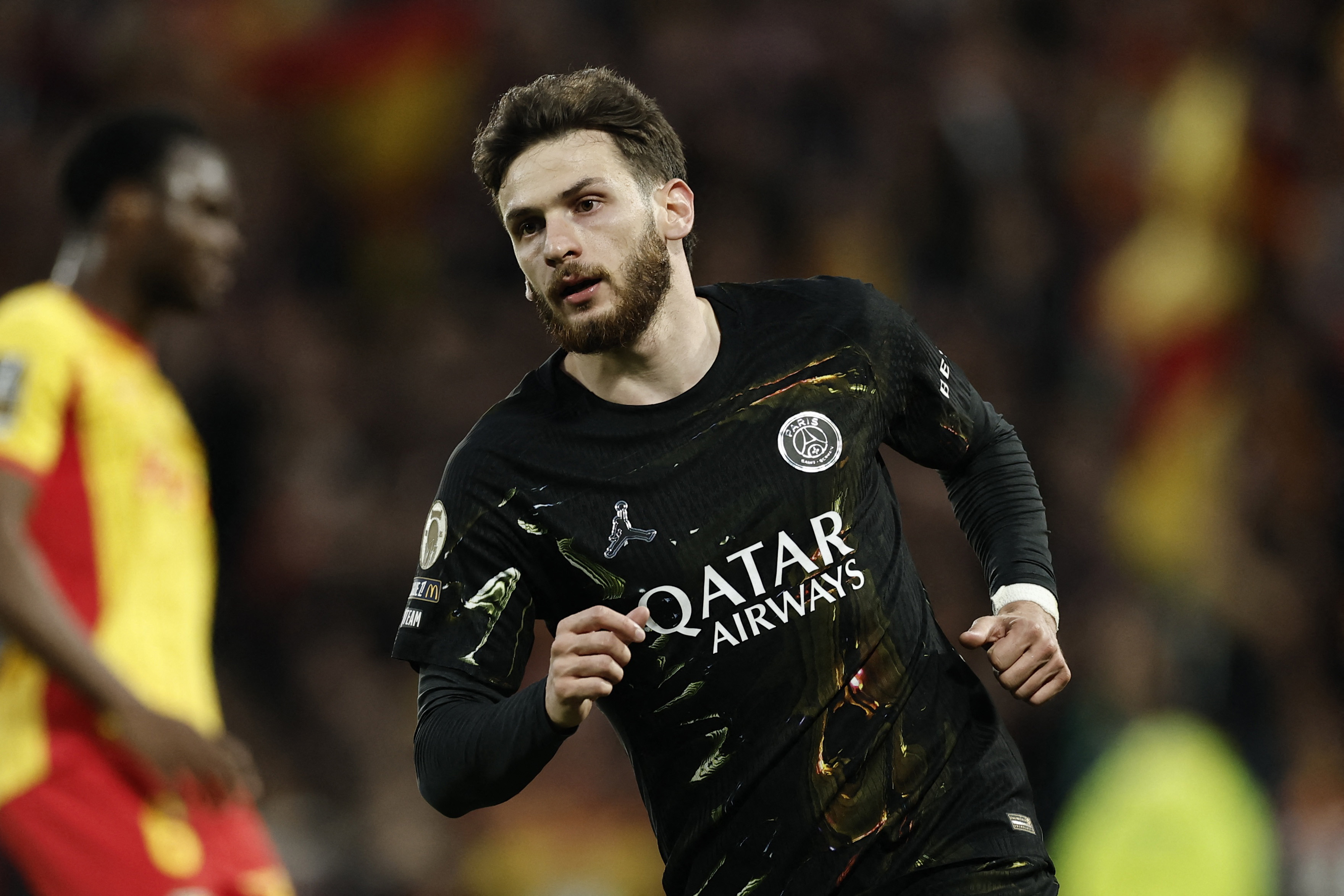 Paris St Germain's Khvicha Kvaratskhelia celebrates scoring their first goal. 