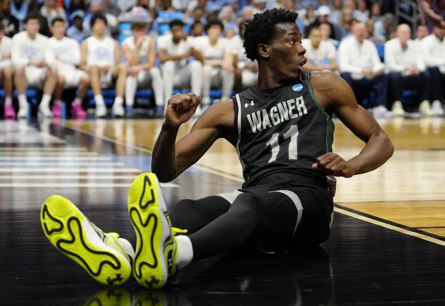 Melvin Council Jr. of the Wagner Seahawks reacts as we look at the New York sportsbook financials for the opening week of March Madness action