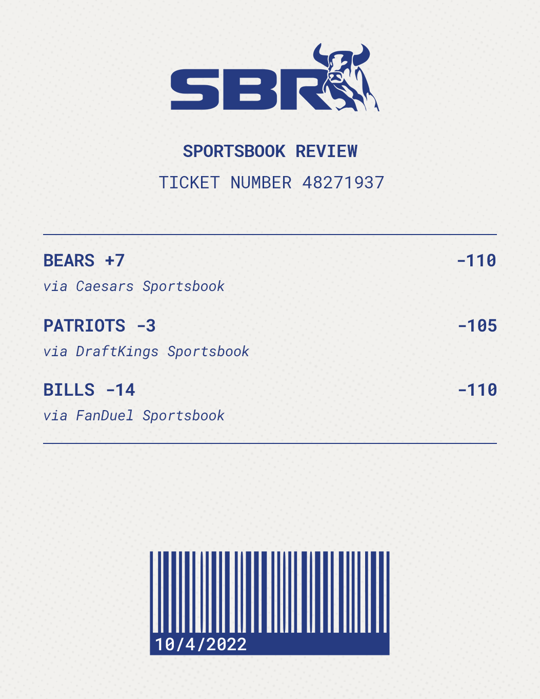 Sbr Betting TicketThree Picks