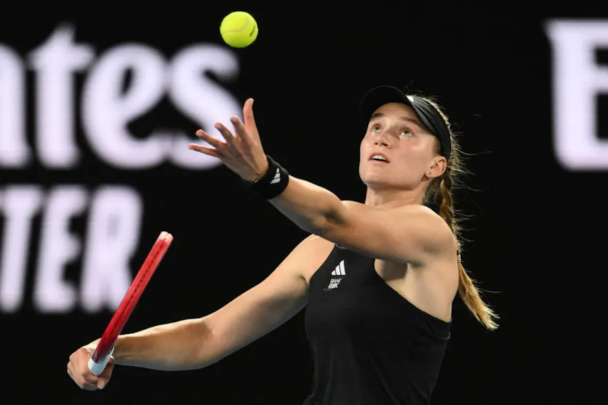 Elena Rybakina in action during her Semi Final Match at the Australian Open grand slam tennis tournament at Melbourne Park in Melbourne, Australia on January 26, 2023.