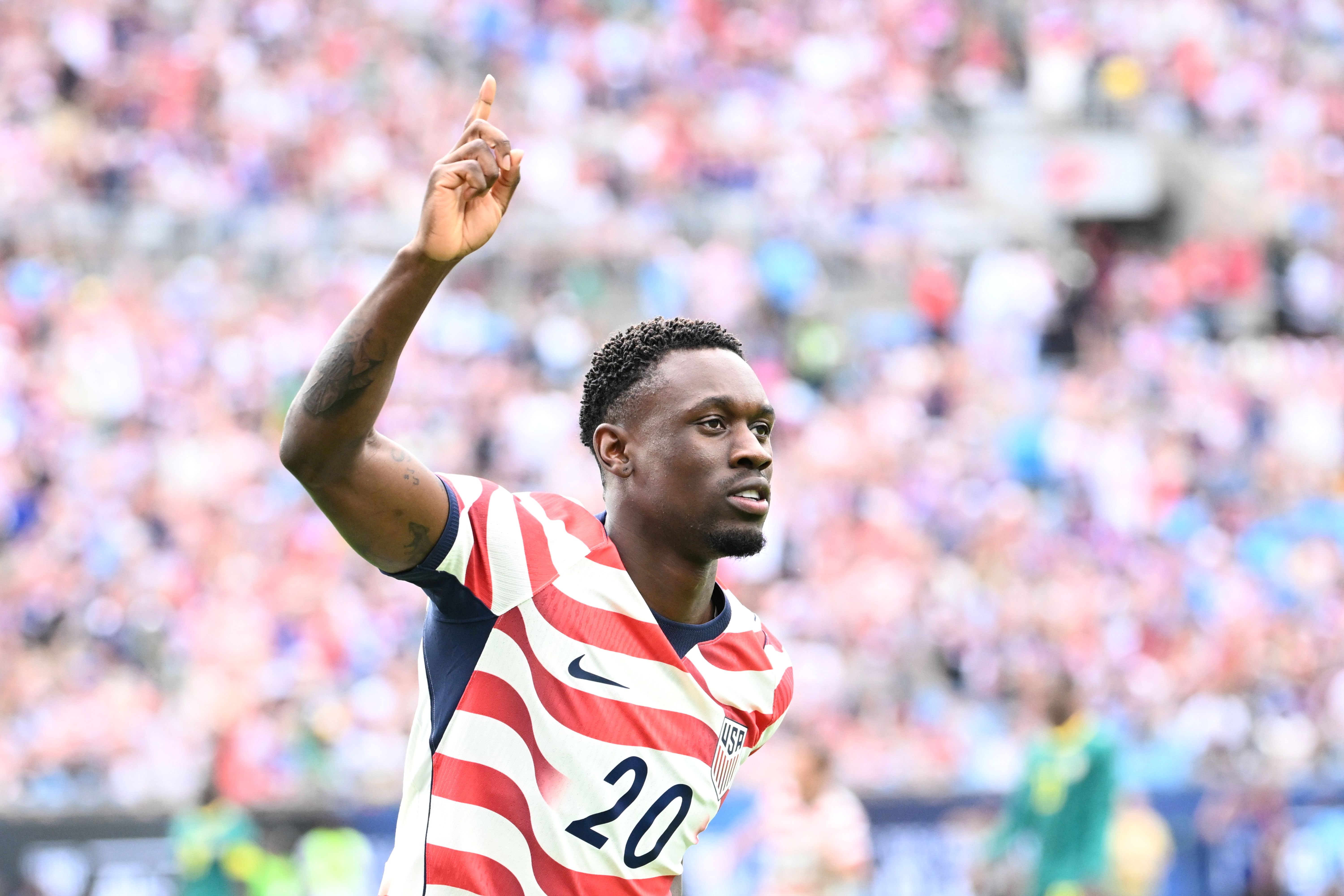 United States forward Folarin Balogun reacts, and he's featured in our United States vs. Paraguay prediction.
