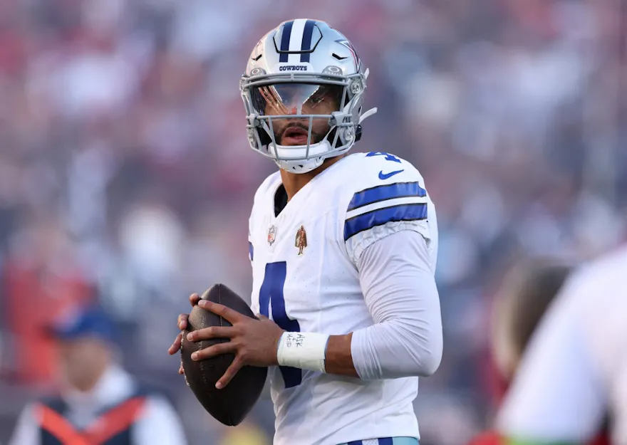 Dak Prescott #4 of the Dallas Cowboys warms up prior to a game as we look at our best Cowboys vs. Chargers predictions for MNF