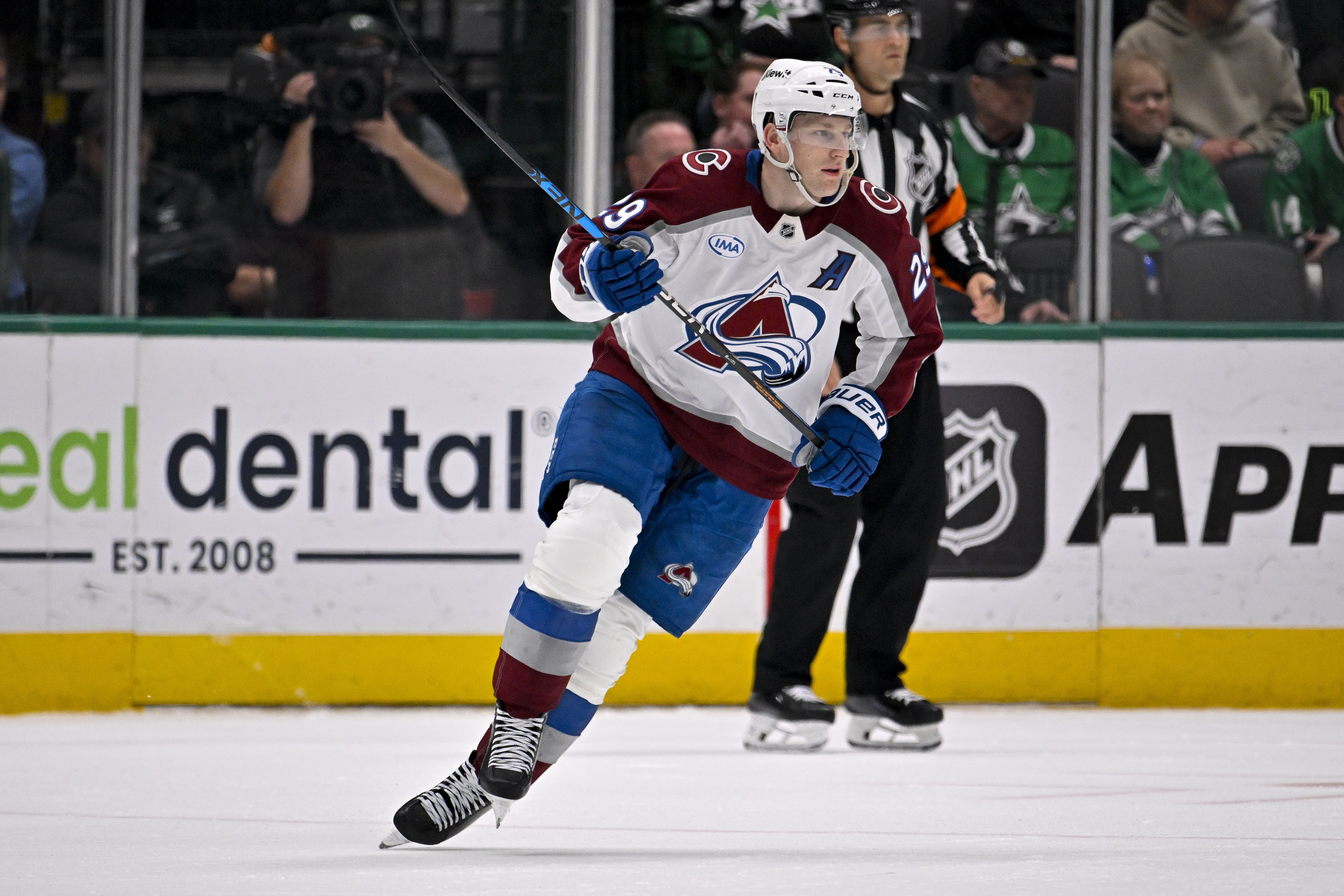 Nathan MacKinnon - who's featured in my anytime goal scorer prediction - skates. 