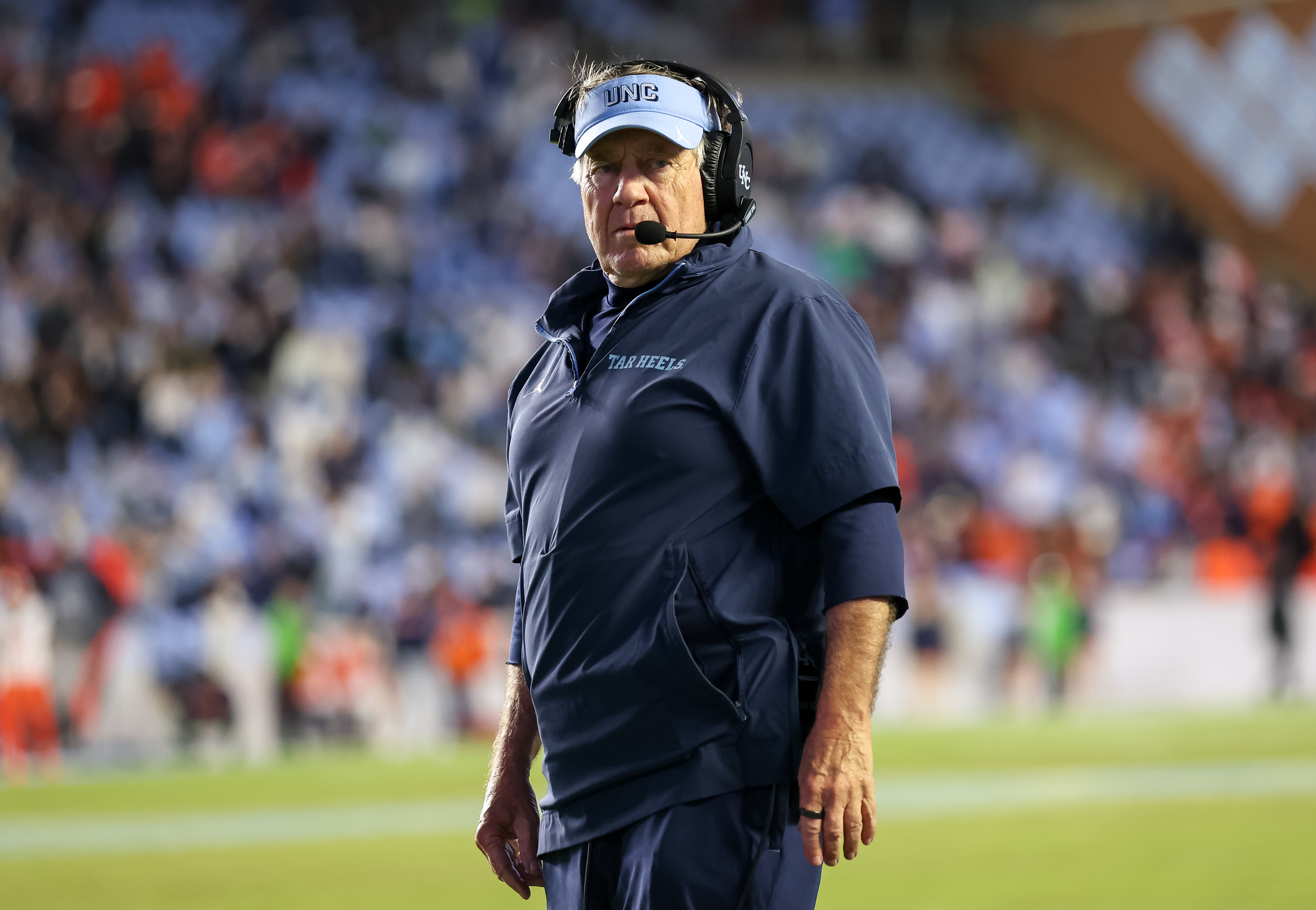 North Carolina Tar Heels head coach Bill Belichick looks on as he is featured in our Miami vs. North Carolina prediction.