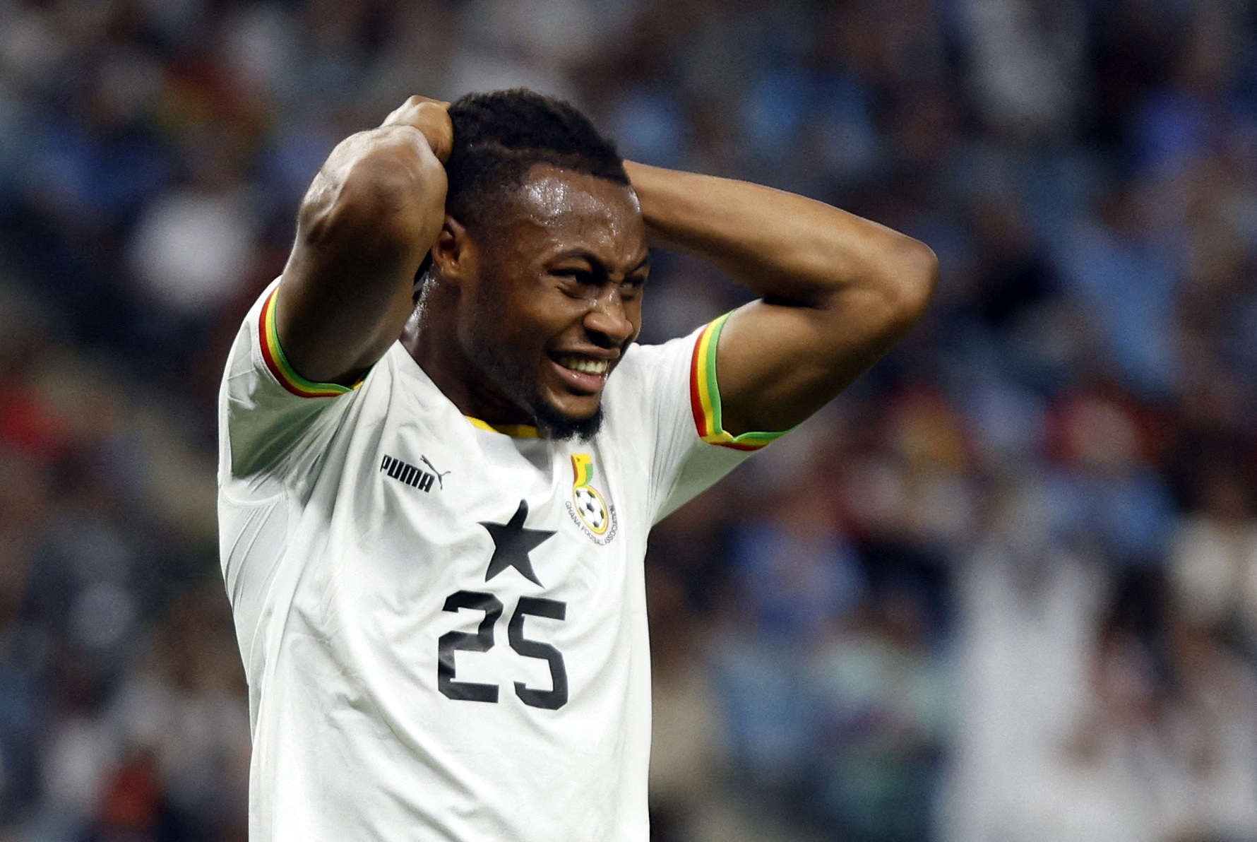 Ghana's Antoine Semenyo reacts after missing a chance to score and while we make our best Ghana vs. Panama prediction.