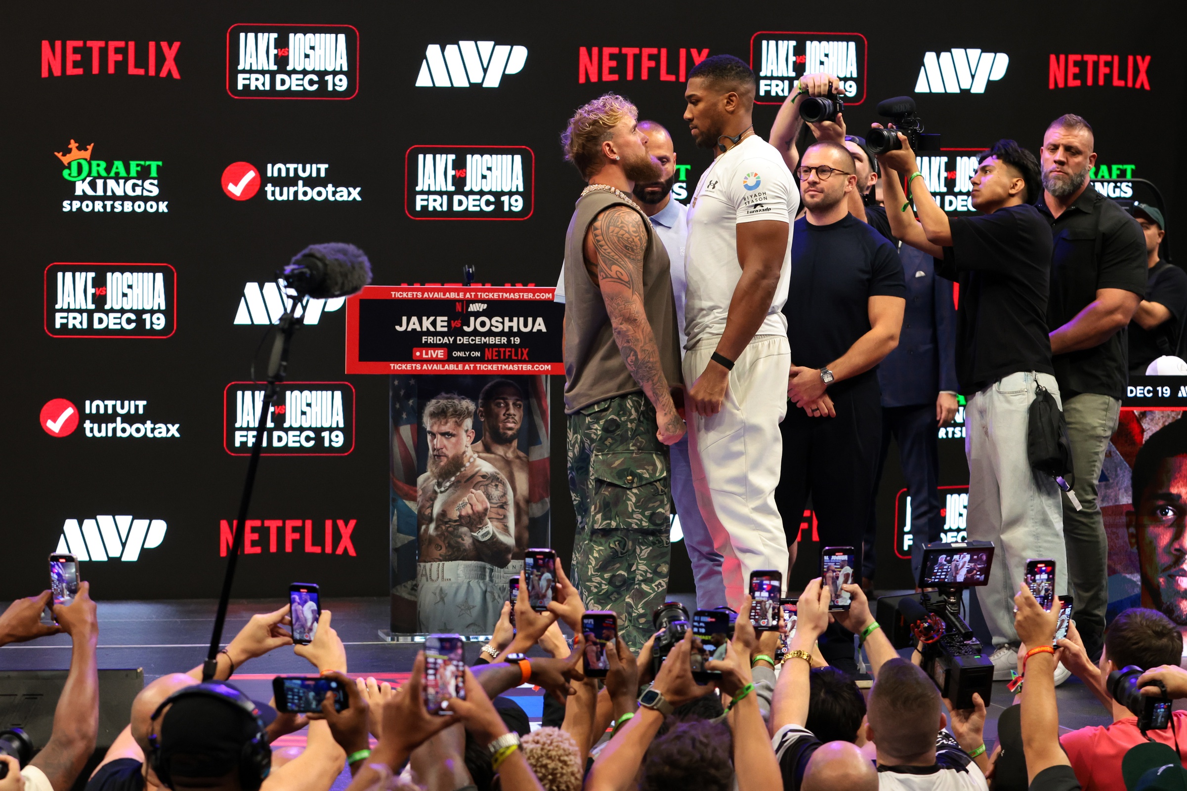 Jake Paul and Anthony Joshua face off after a press conference as we offer our Jake Paul vs. Anthony Joshua odds, betting Lines, and prediction. 