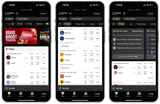 Screen of BetMGM Sportsbook mobile app for iOS devices.