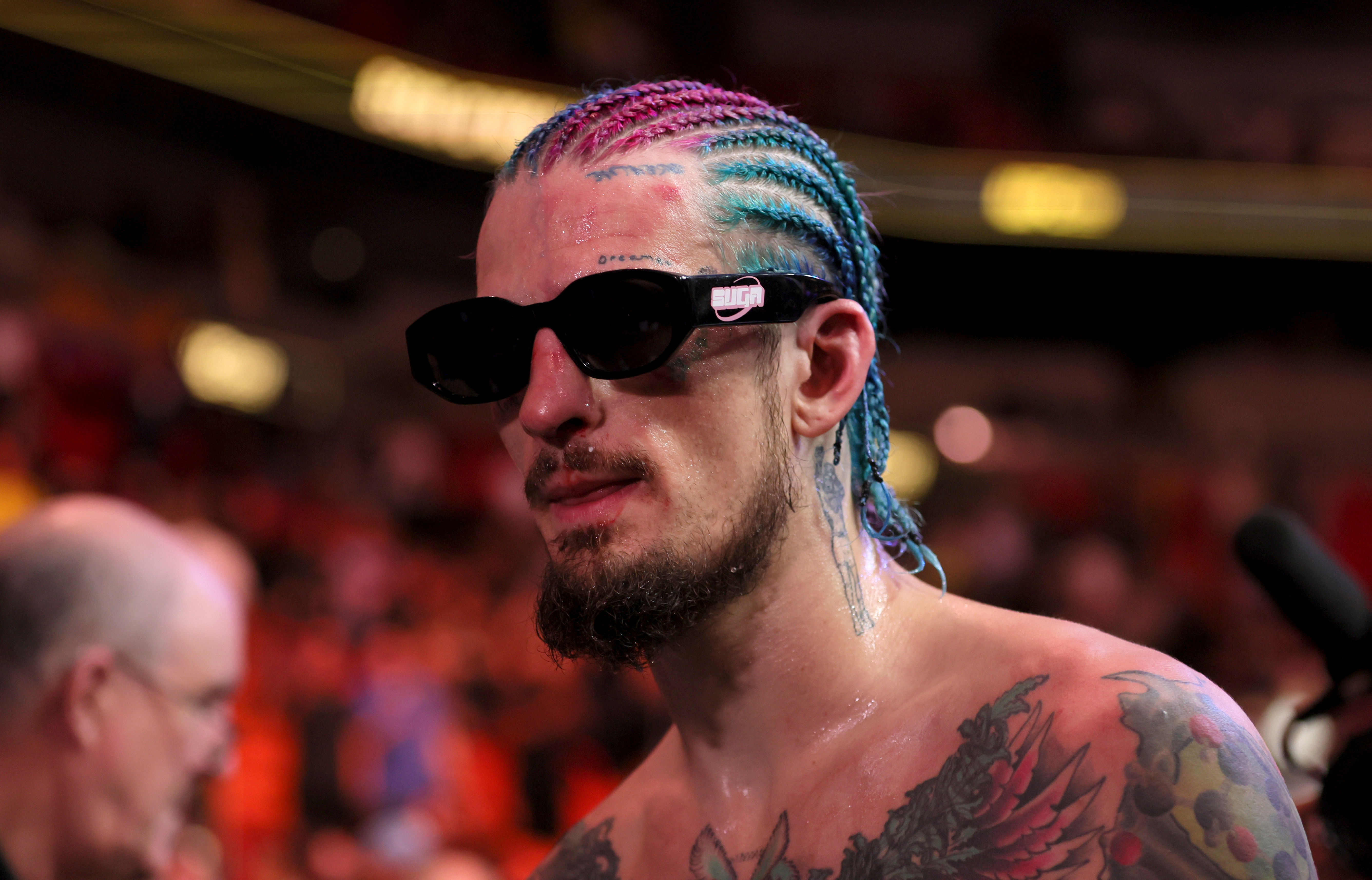 Sean O’Malley (red gloves) during UFC 299 as we break down our Sean O’Malley vs. Aiemann Zahabi prediction.